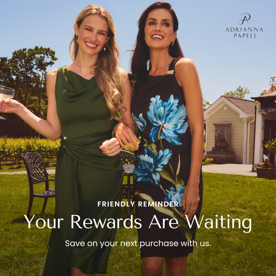 Adrianna Papell Facebook ad: Your rewards are waiting.