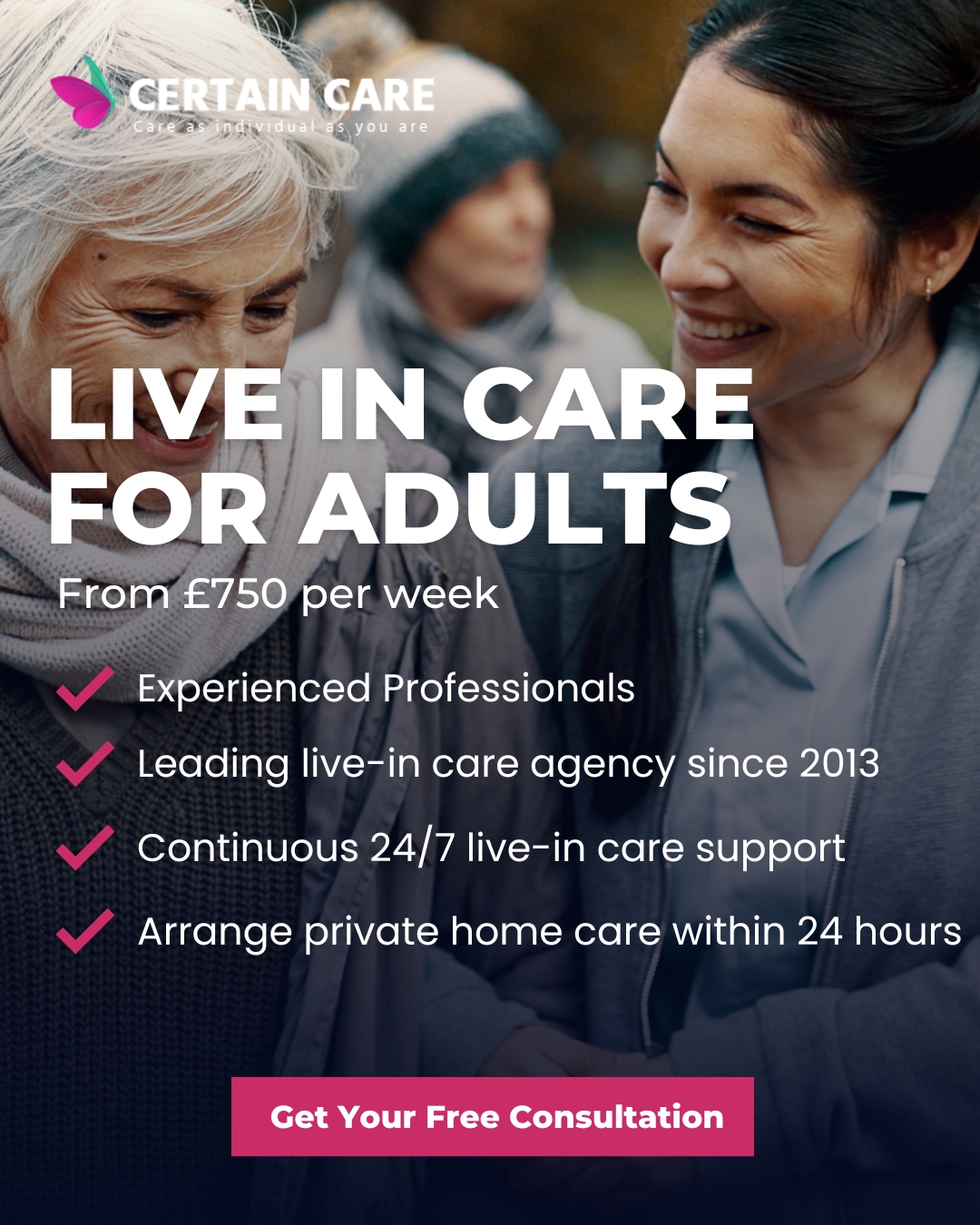 Certain Care Ltd Facebook ad: Compassionate Live-In Care You Can Trust