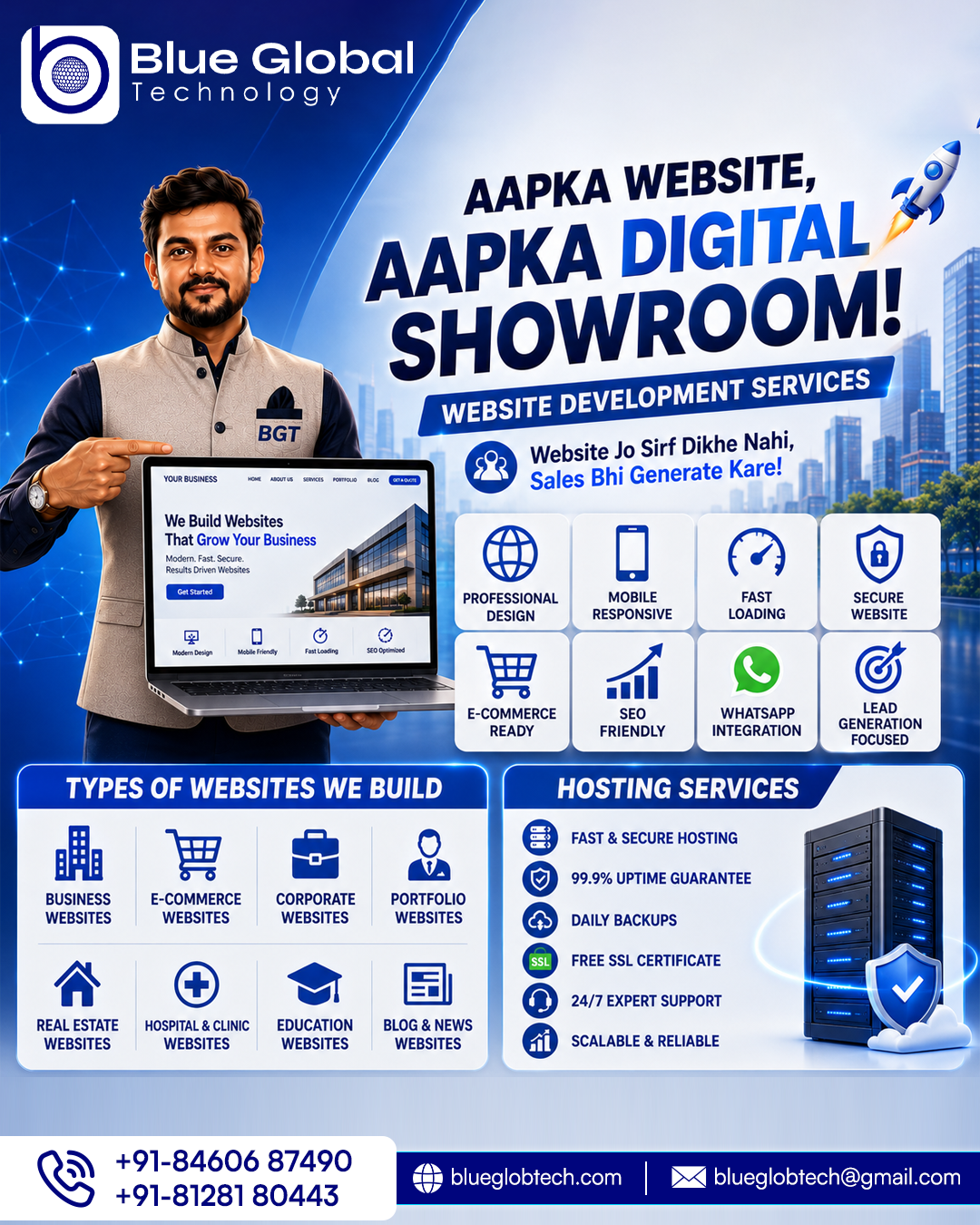 Blue Global Technology Facebook ad: Get a Website That Grows Your Business