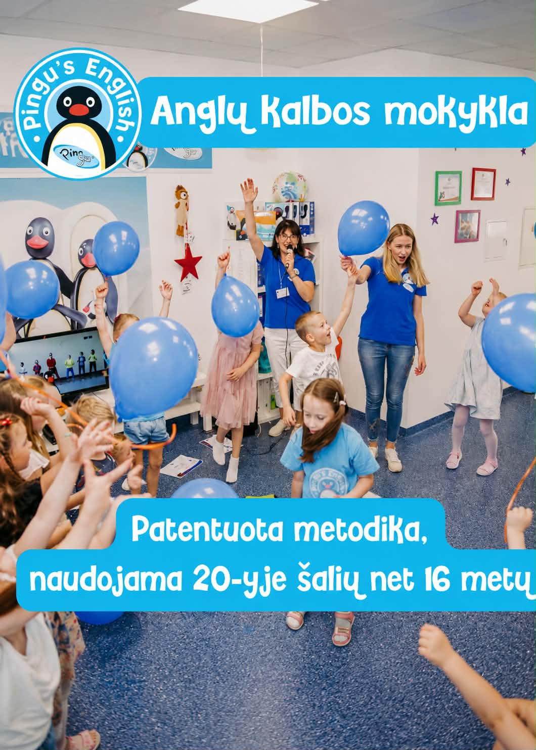 Pingu's English Kaunas Facebook ad: Anglų kalbos pamokos 3-12 metų vaikams Kaune