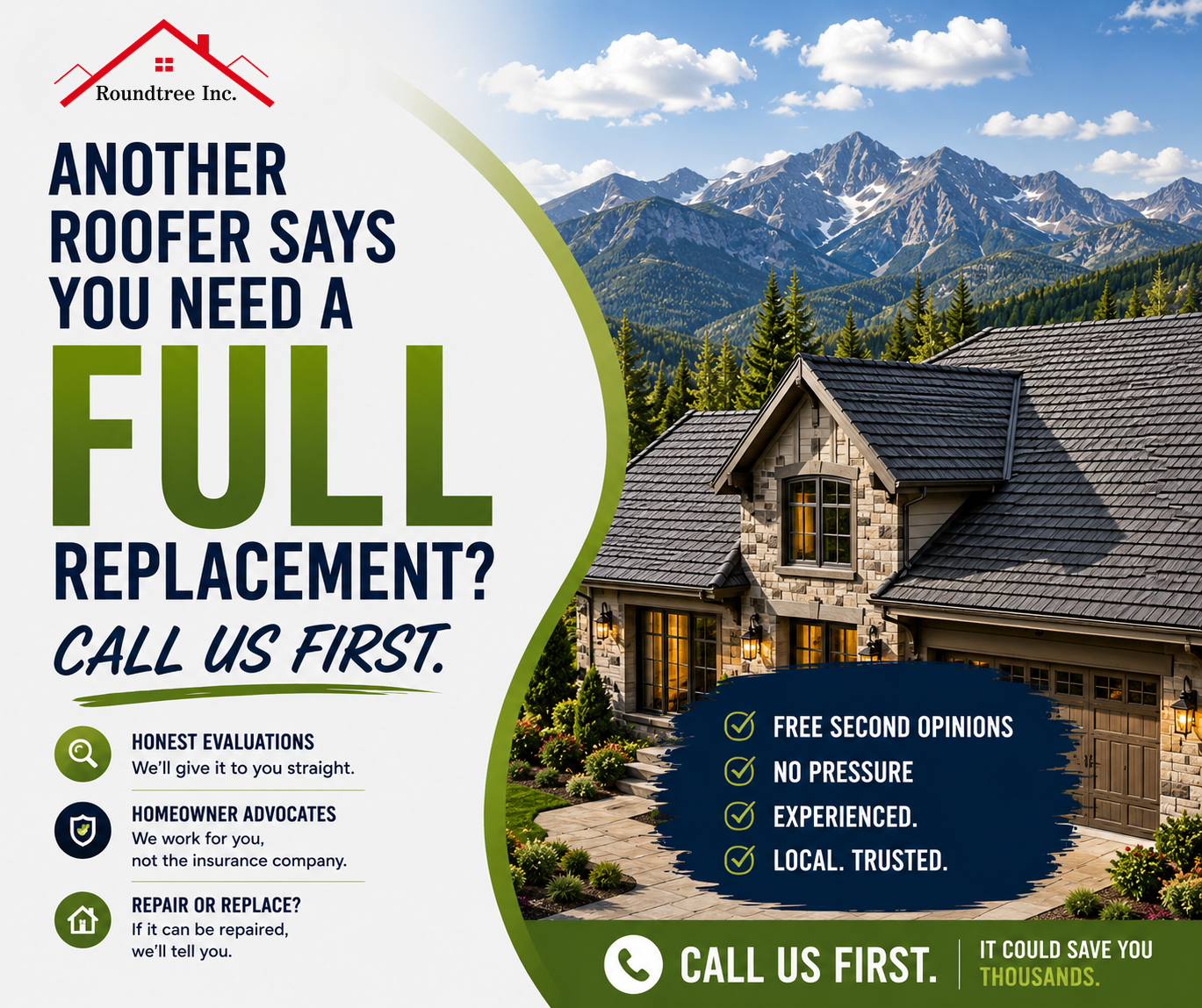 Roundtree, Inc. Facebook ad: $1,000 OFF Roof Replacement