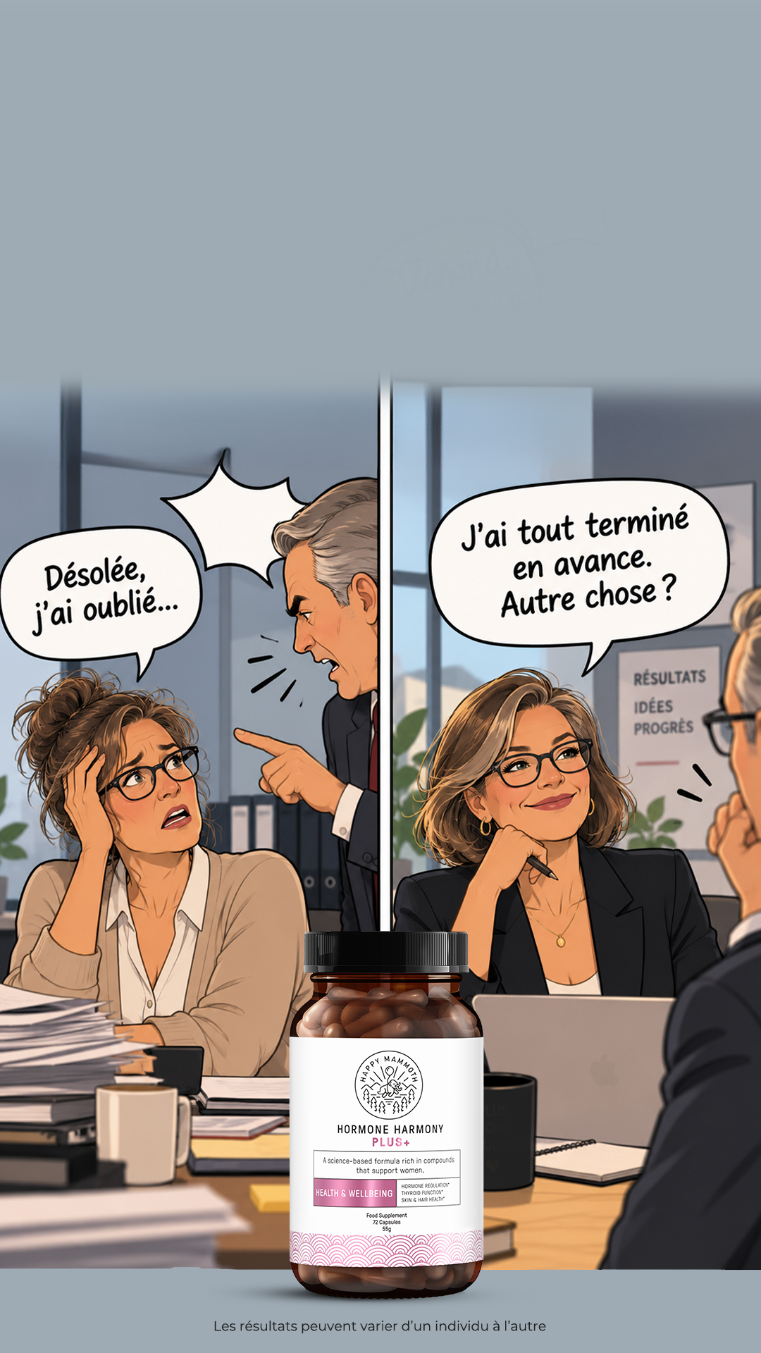 Happy Mammoth EU Facebook ad: Rééquilibrez votre taux d’œstrogènes en 2026