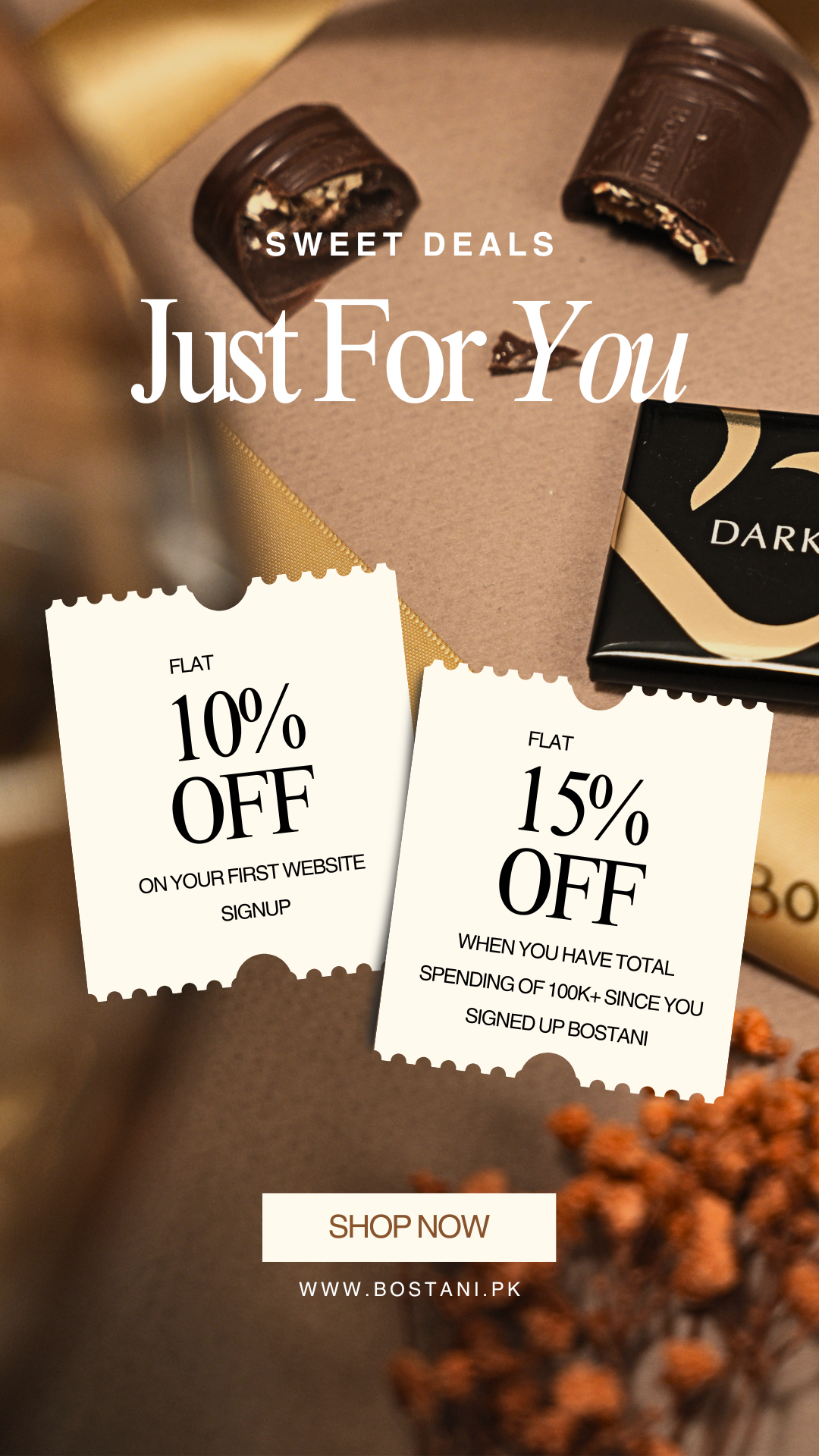 Bostani Pakistan Facebook ad: Grab your flat 10% Off on your favorite chocolates!