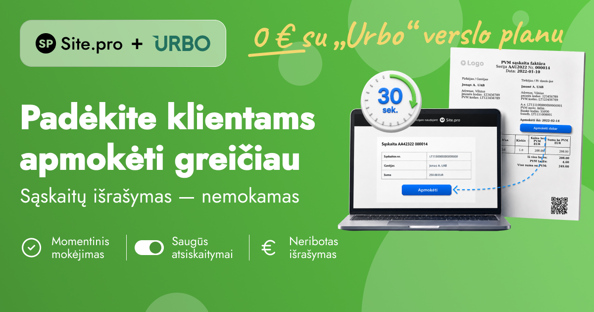 Site.pro - Apskaitos programa ir ERP Facebook ad: Nemokamos sąskaitos. Greitesni apmokėjimai.
