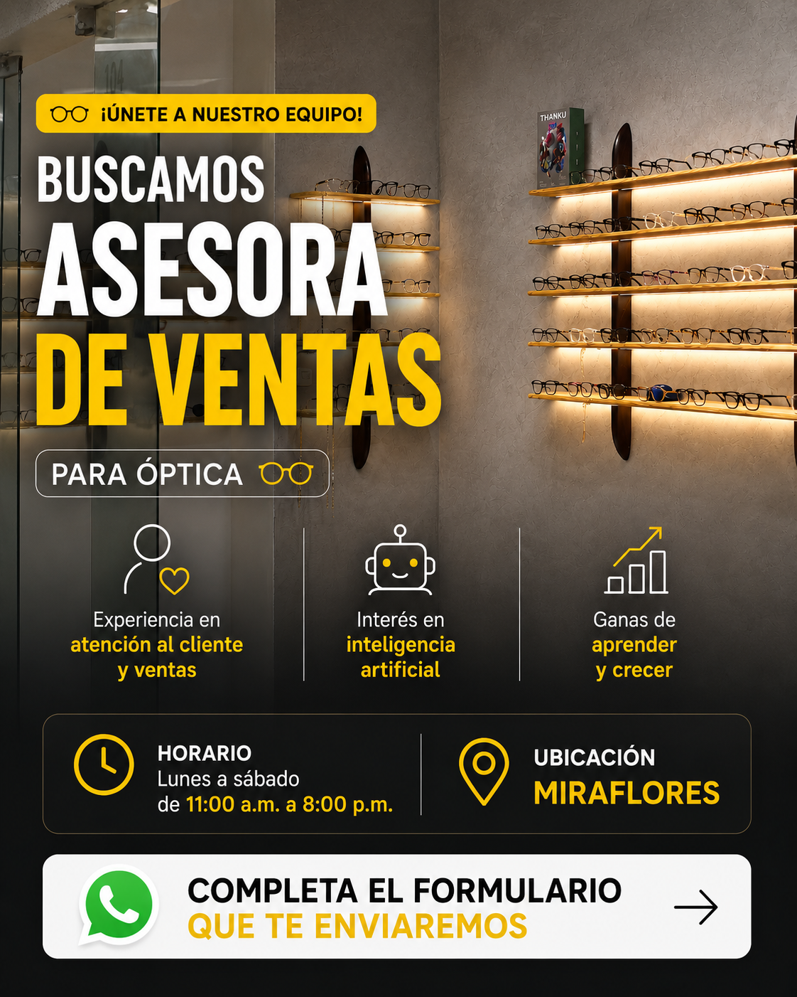 Ópticas Prisma Facebook ad: Buscamos Asesora de Ventas