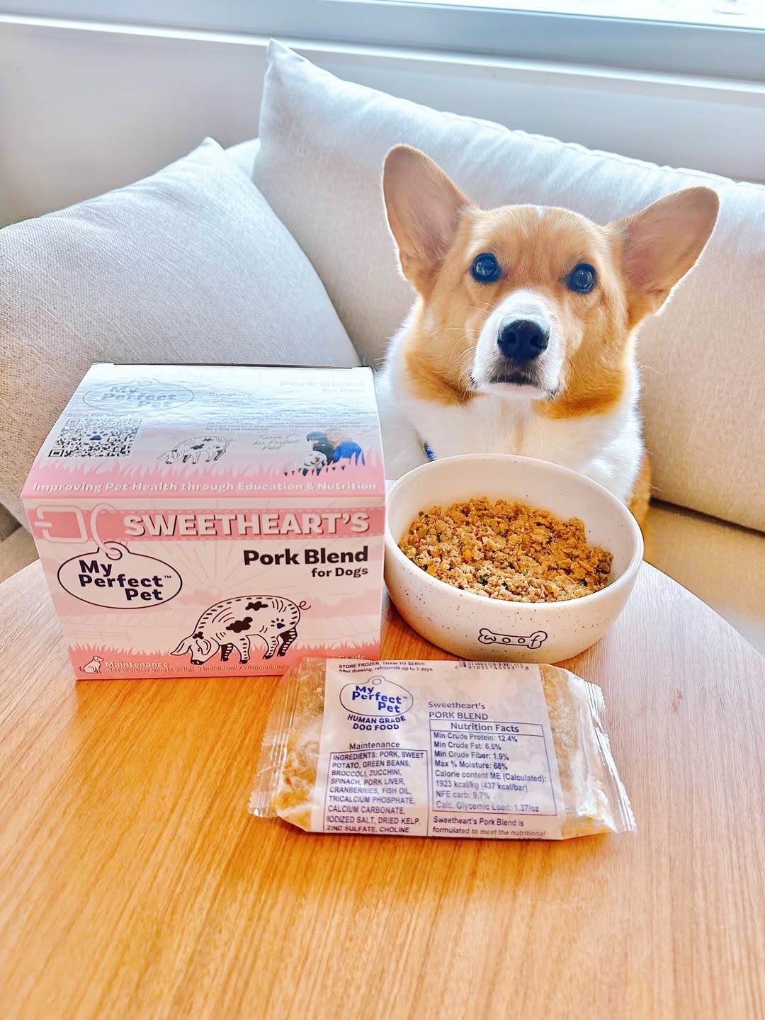 My Perfect Pet Facebook ad: Dog food made with love, backed by science.
