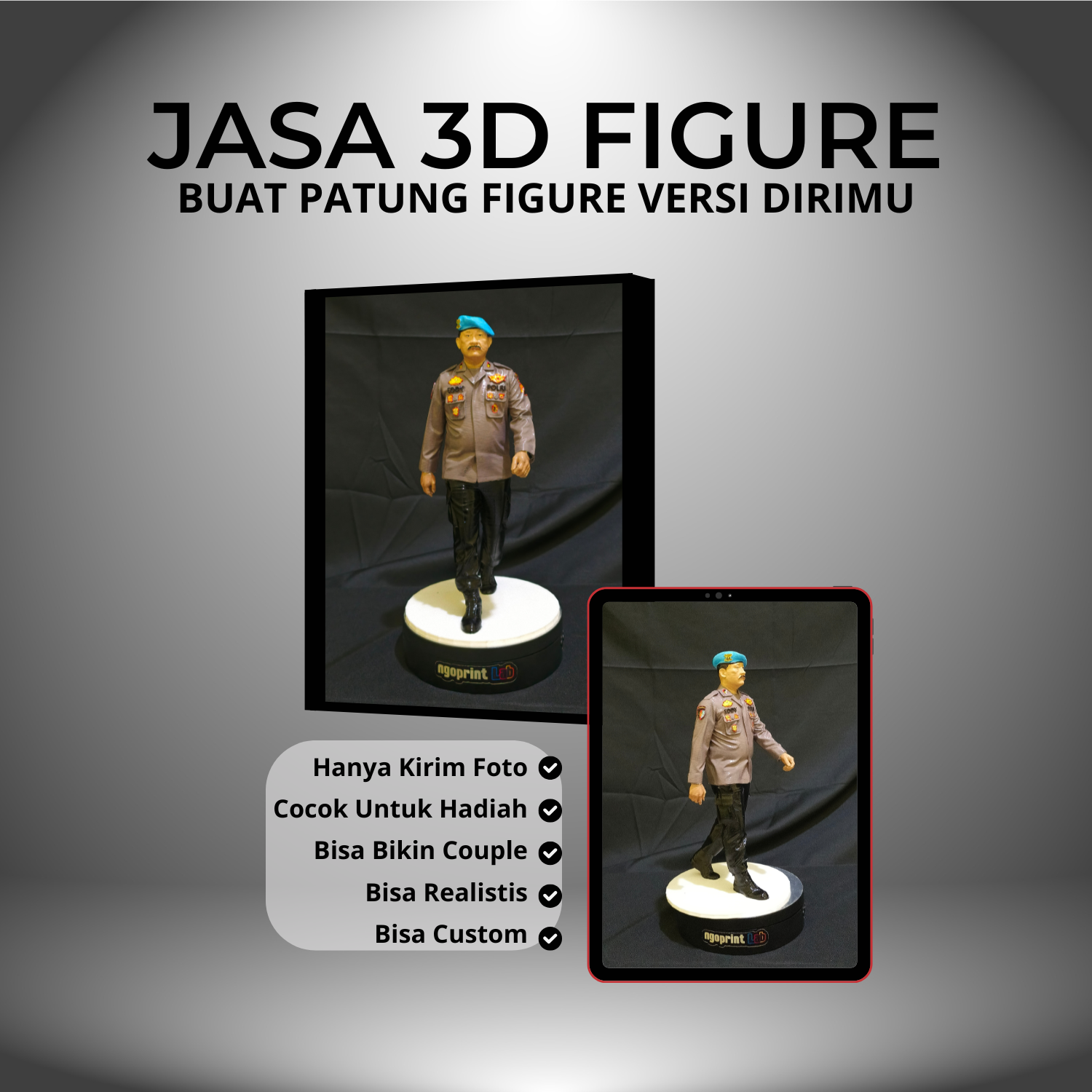 Ngoprint Lab Facebook ad: Pesan Patung 3D Sekarang