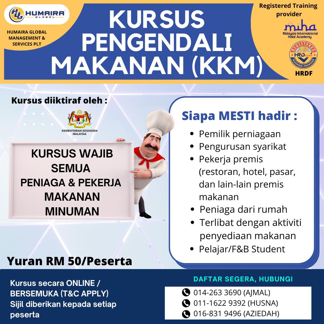 Kursus Pengendali Makanan dan Pembuatan Makanan Facebook ad: WAJIB HADIRI KURSUS PENGENDALI MAKANAN!