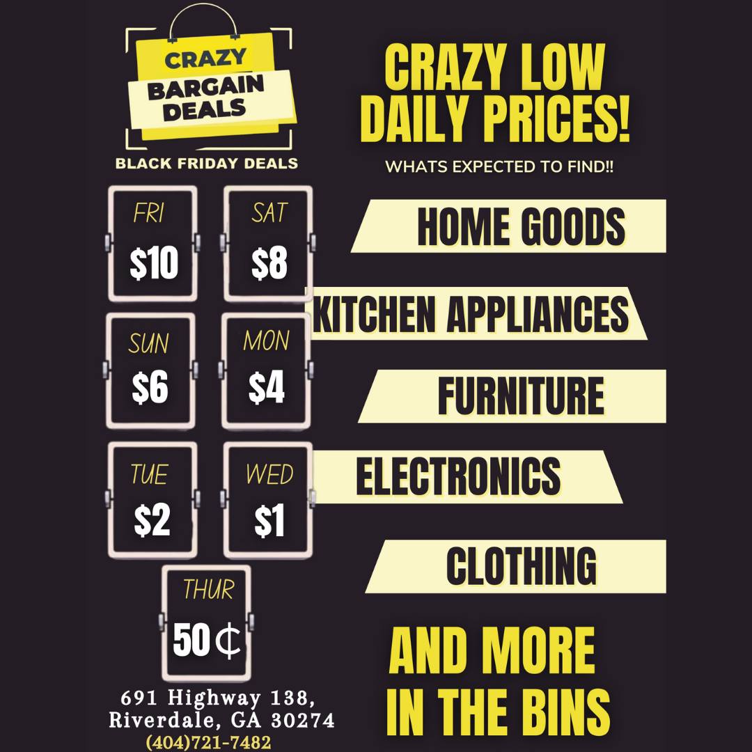 Crazy bargain deals black Friday deals Facebook ad: bins store