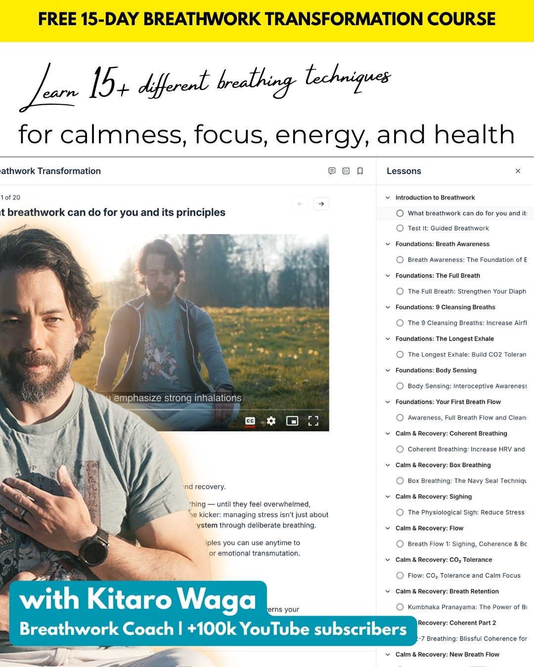 Kitaro Waga Facebook ad: Free 15-Day Breathwork Course