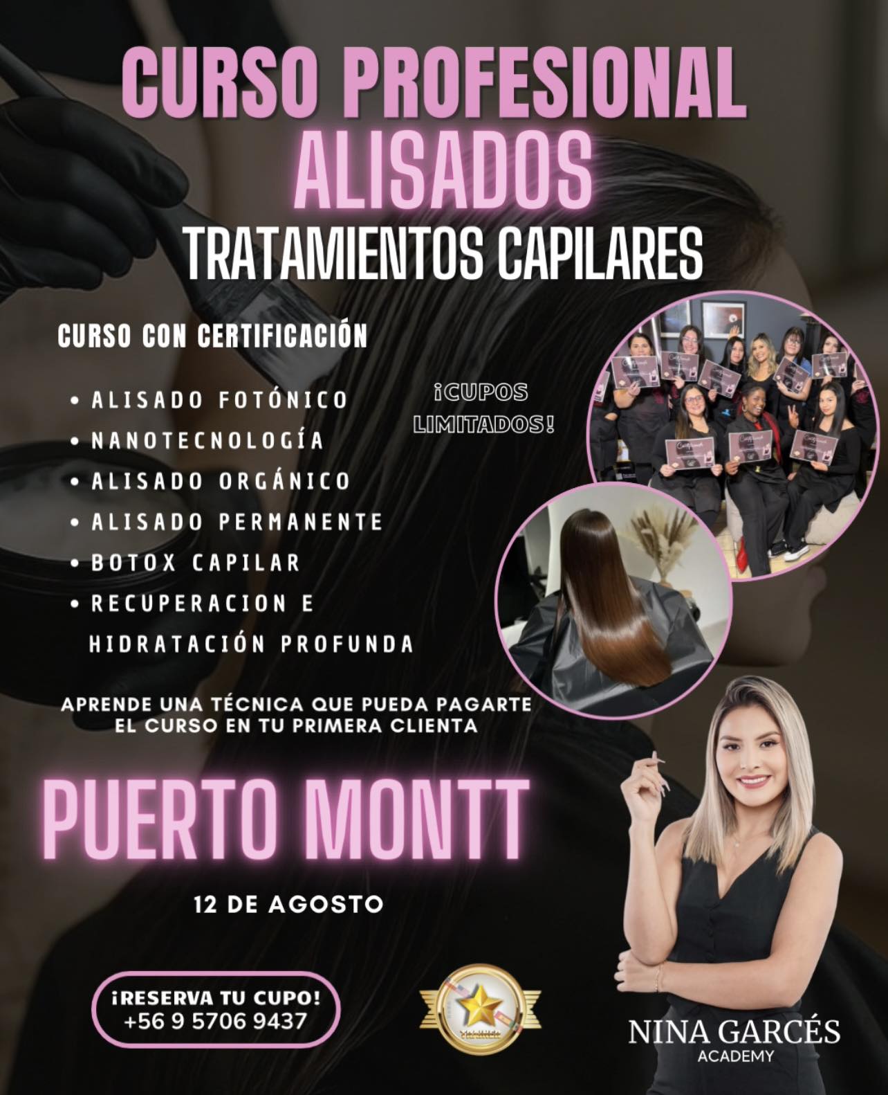 Nina Garcés Academy Facebook ad: PUERTO MONTT CURSO DE ALISADOS Y TRATAMIENTOS CAPILARES