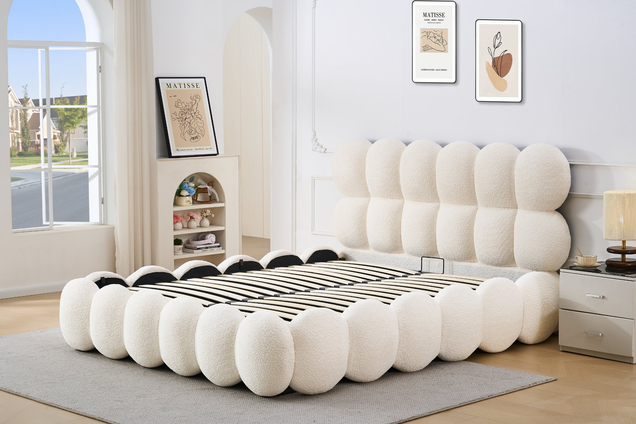 Ashu Shah Facebook ad: Cream Boucle Teddy Bear Fabric Bed, Ultra Comfortable &…