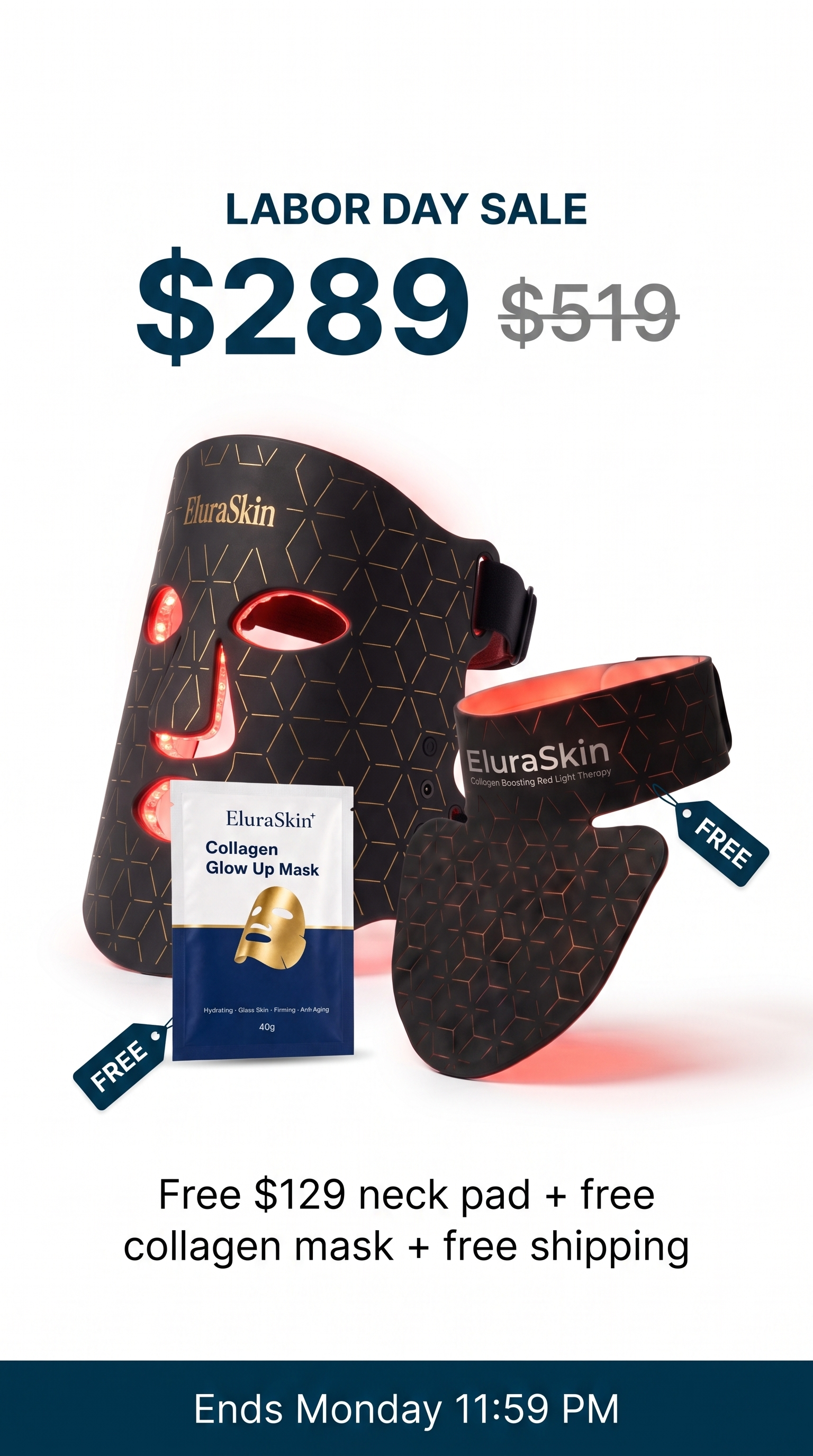 Elura Skin Facebook ad: Free $129 Neck Pad This Weekend