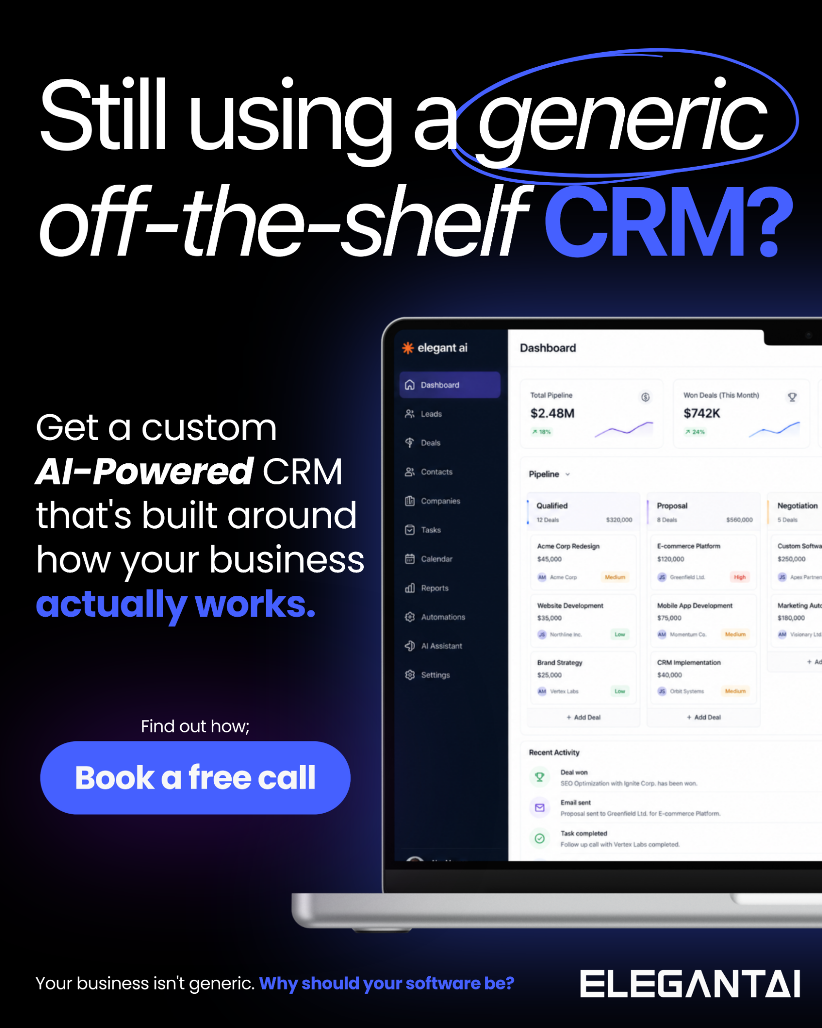Elegant Media Facebook ad: Replace Multiple Tools with One CRM