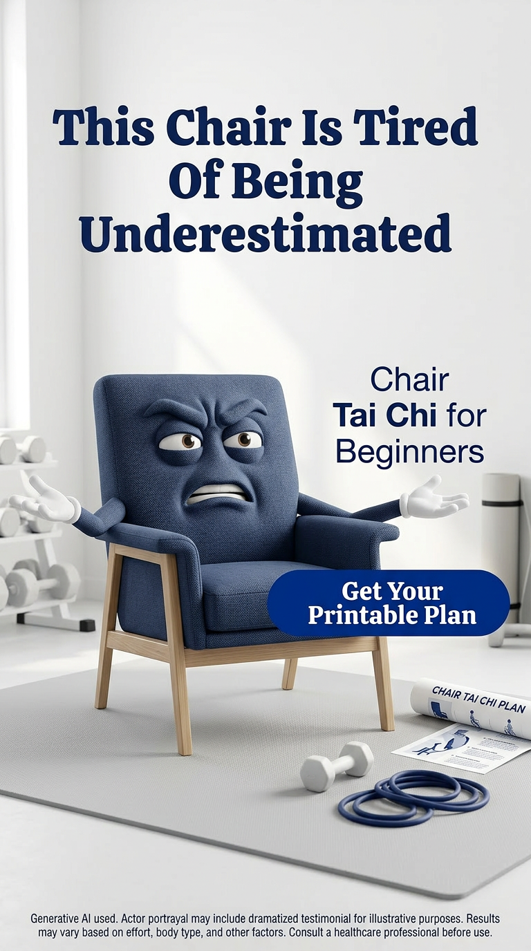 28 Days Chair Tai Chi Challenge Facebook ad: 7 min practice. Real-world strength.