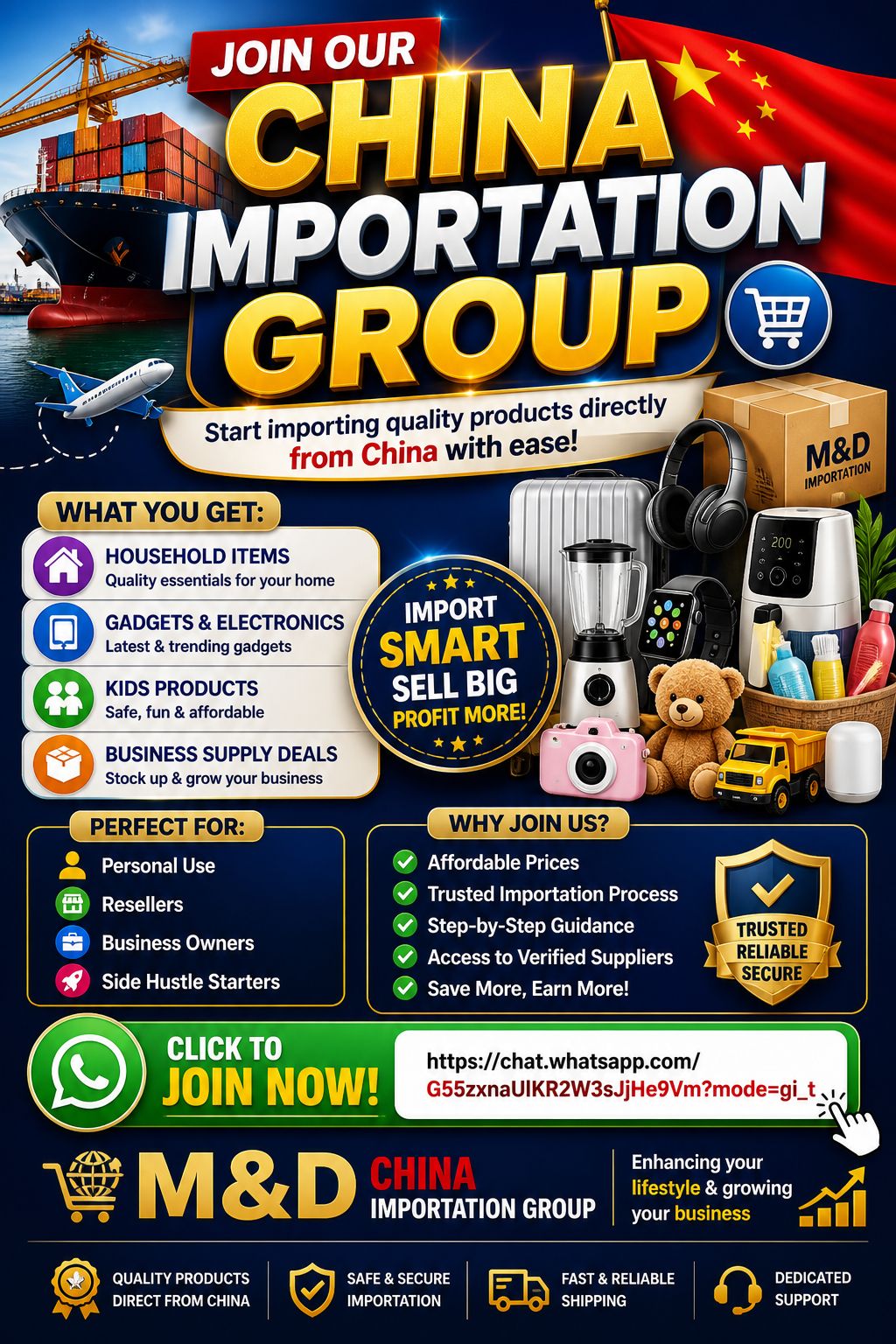 M&D Procurement Ventures Facebook ad: Want to start importing from China?