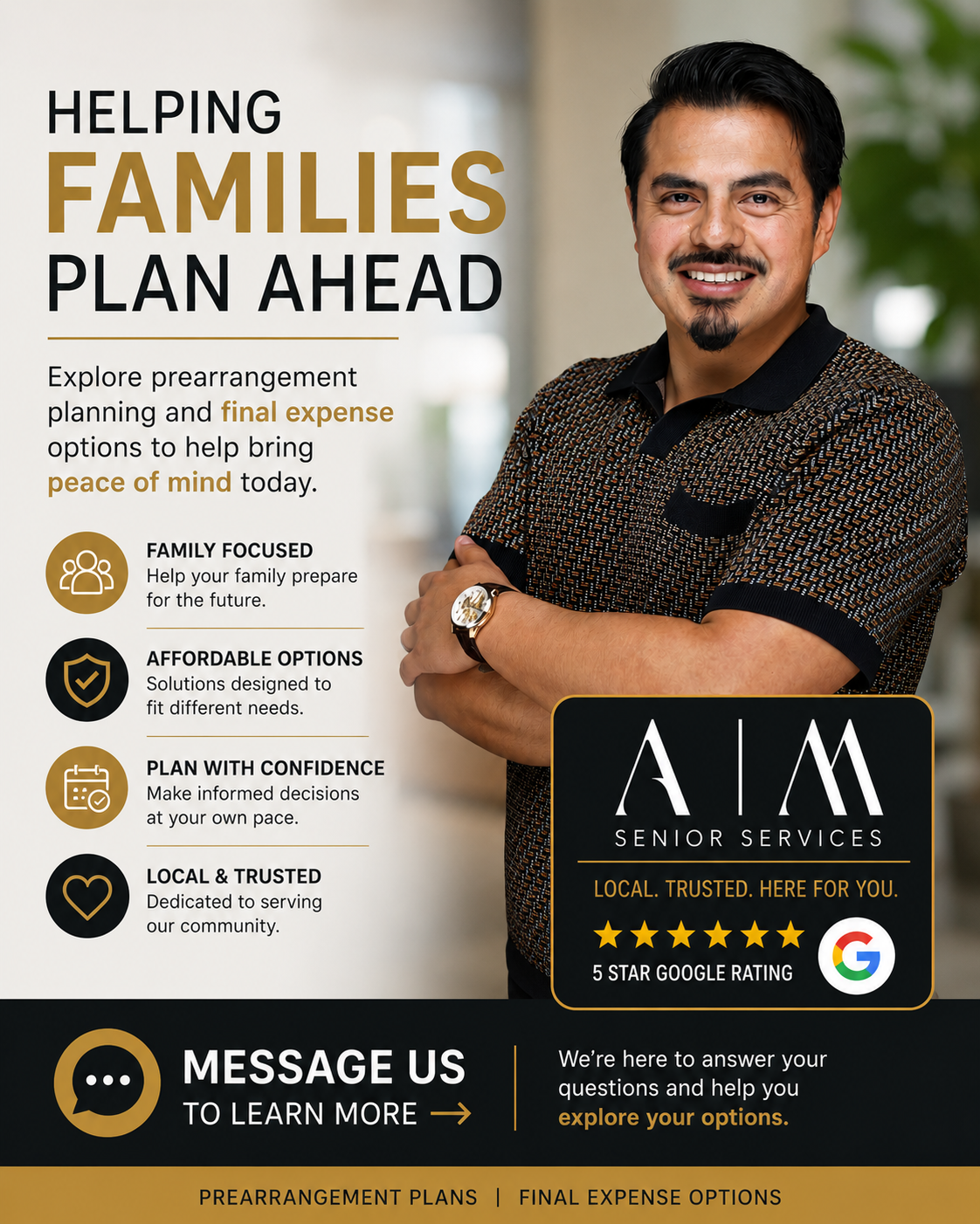 AIM Senior Services Facebook ad: Prearrangement Planning & Final Expense Options