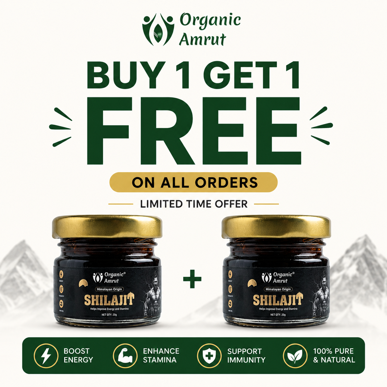Organic Amrut Facebook ad: Buy 1 Get 1 FREE Today