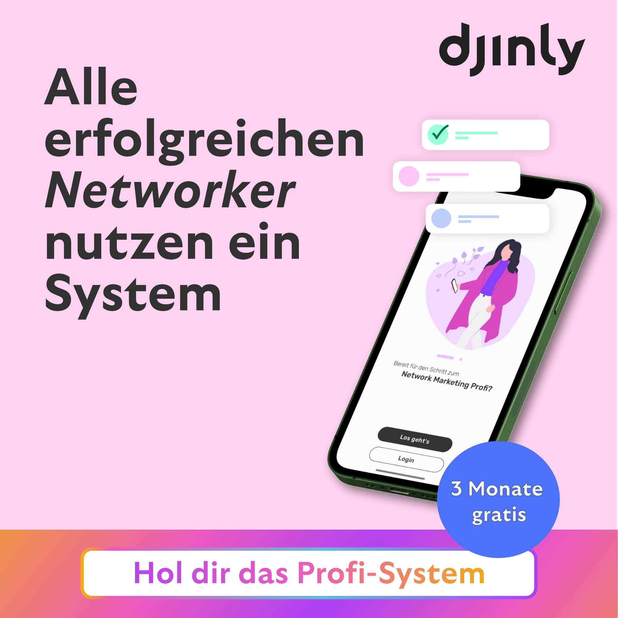 djinly Facebook ad: Profi-App 3 Monate kostenlos testen
