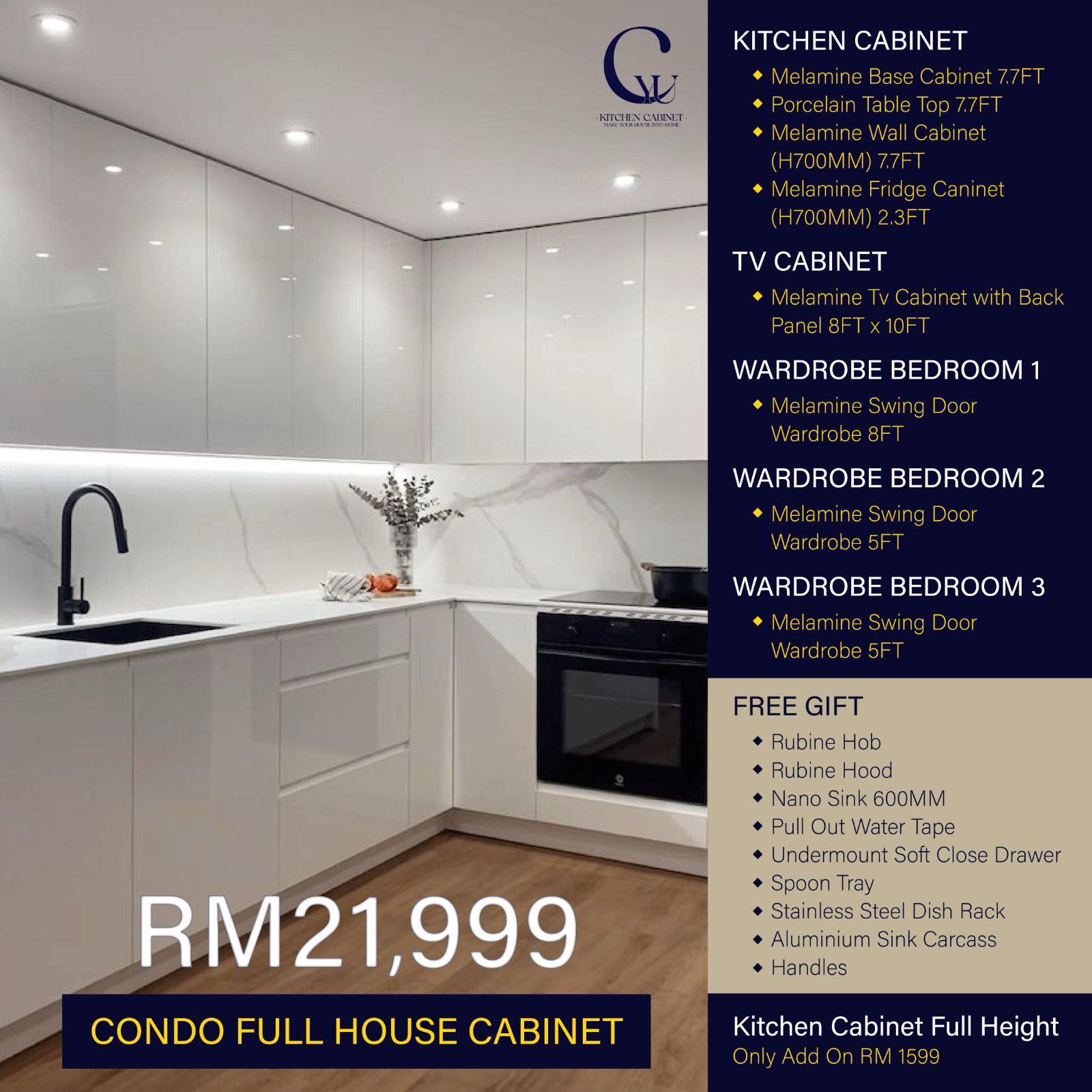 C YU Kitchen Cabinet Facebook ad: PM FOR CONDO FULL CABINETRY PACKAGE