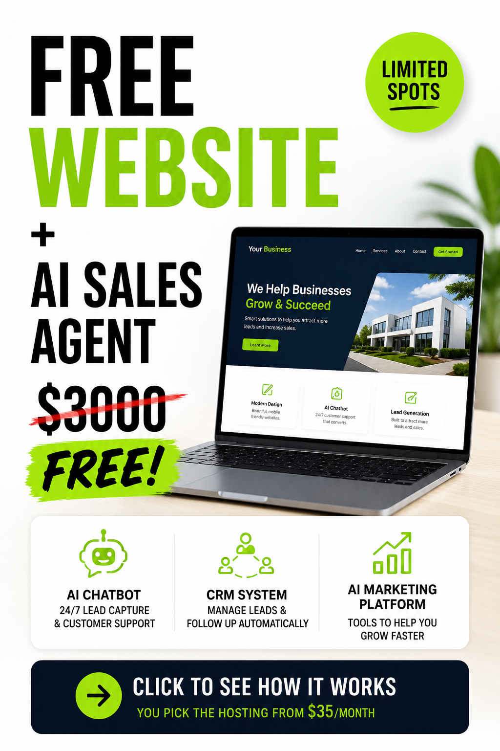 Digital Junkies Facebook ad: FREE Website + AI Sales Agents