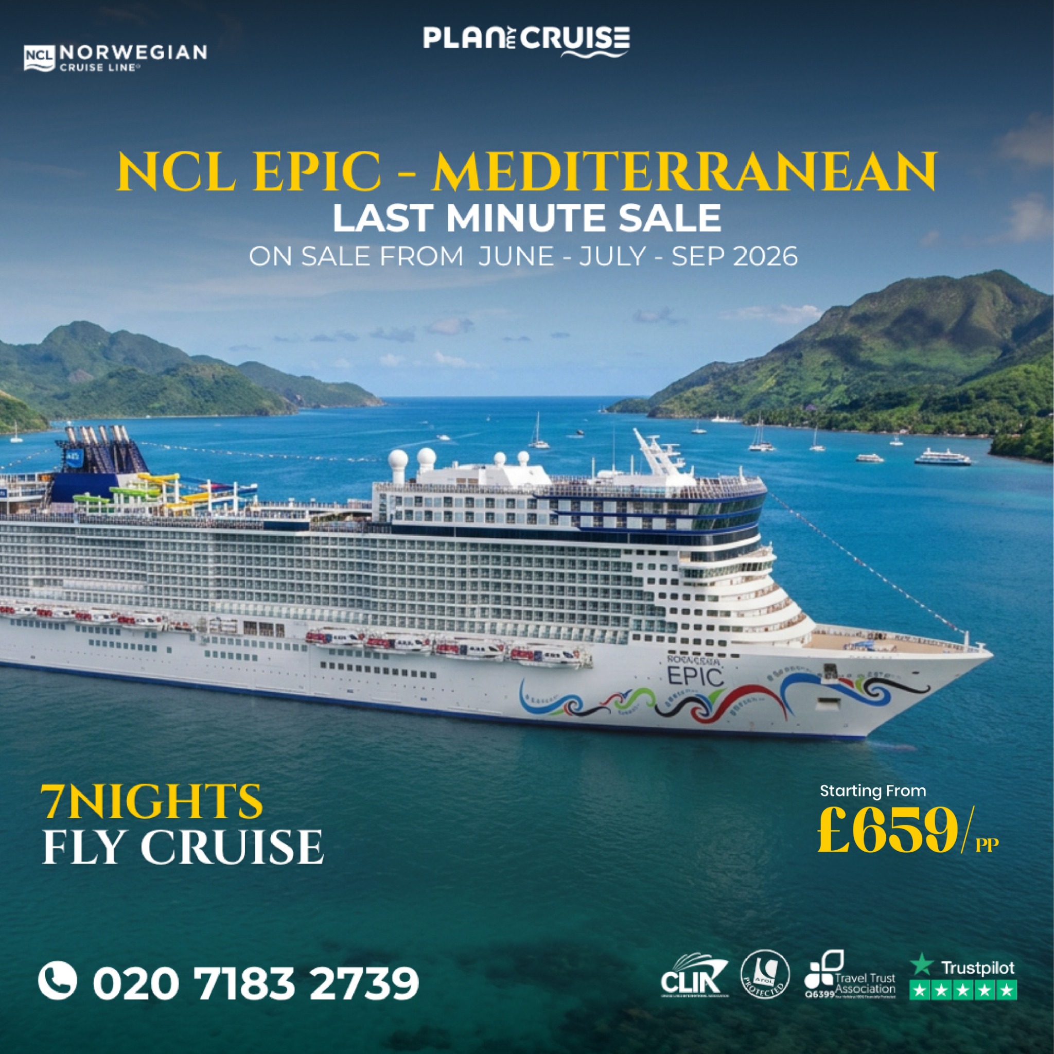 Plan My Cruise Facebook ad: NCL Epic Fly Cruise Deal