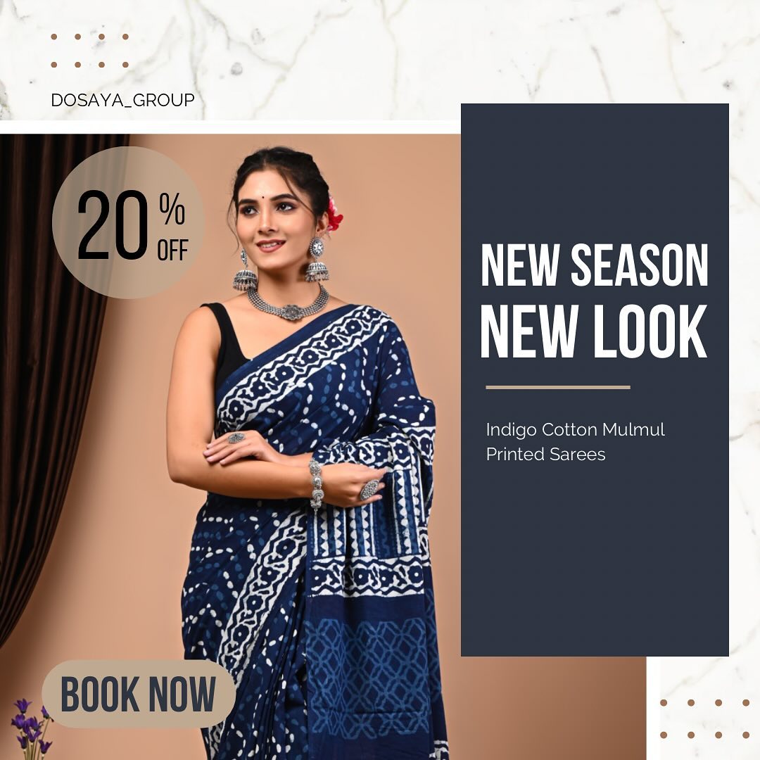 dosaya_group Facebook ad: Cotton Mulmul Hand Block Printed Sarees With Unstitched…