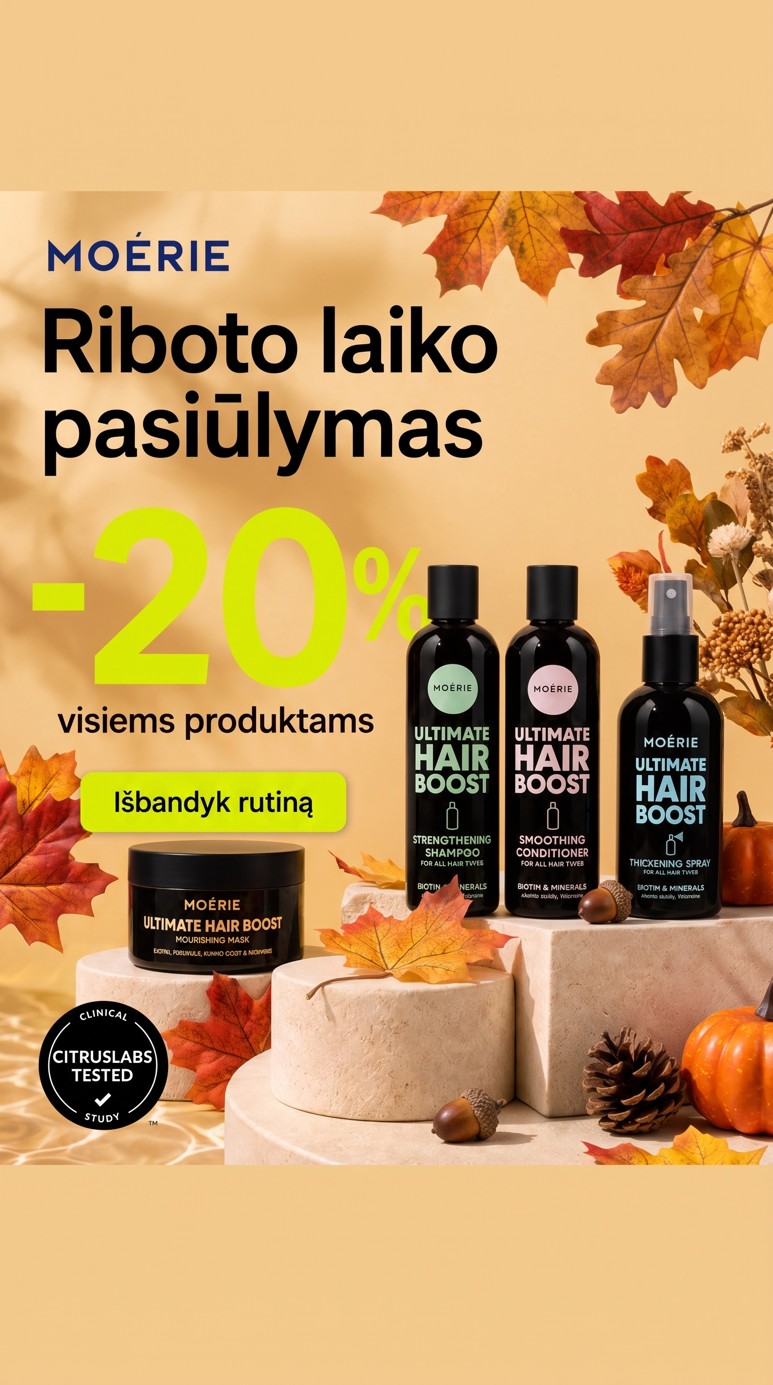 Moérie Beauty Facebook ad: -20% Visiems Produktams