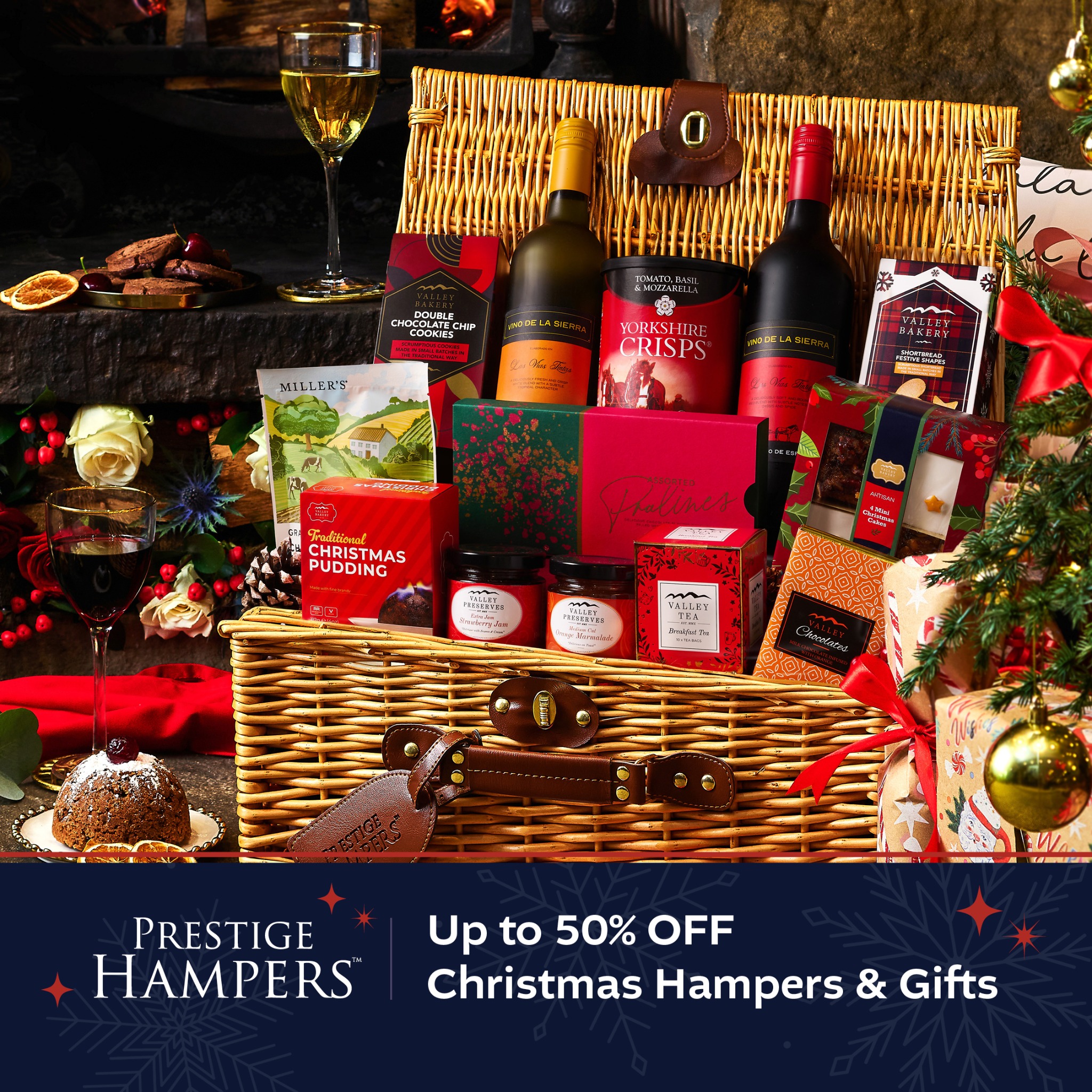 Prestige Hampers Facebook ad: Make Christmas extraordinary with up to 50% OFF…