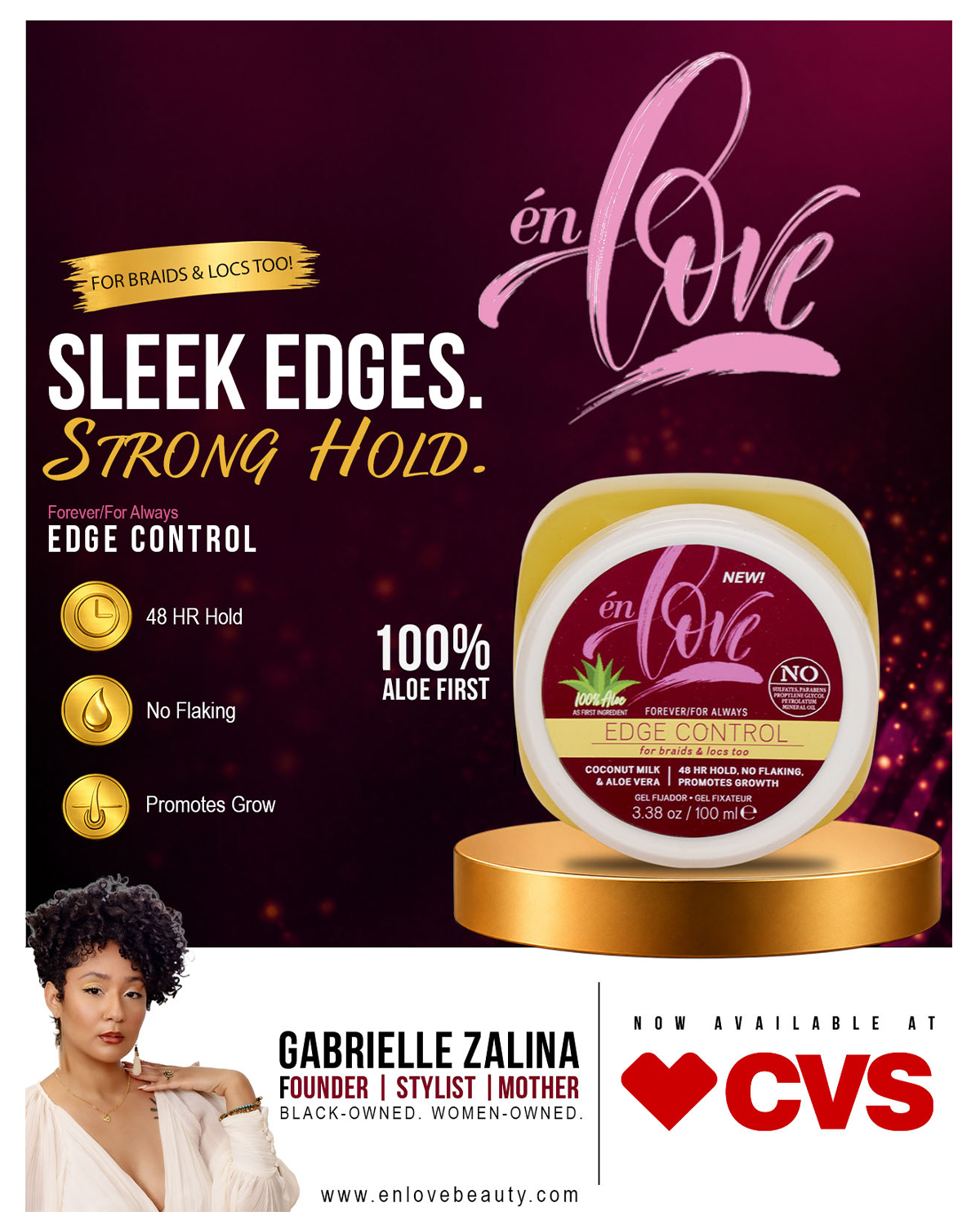 En Love Beauty Facebook ad: Edges that stay laid, all day, every day.