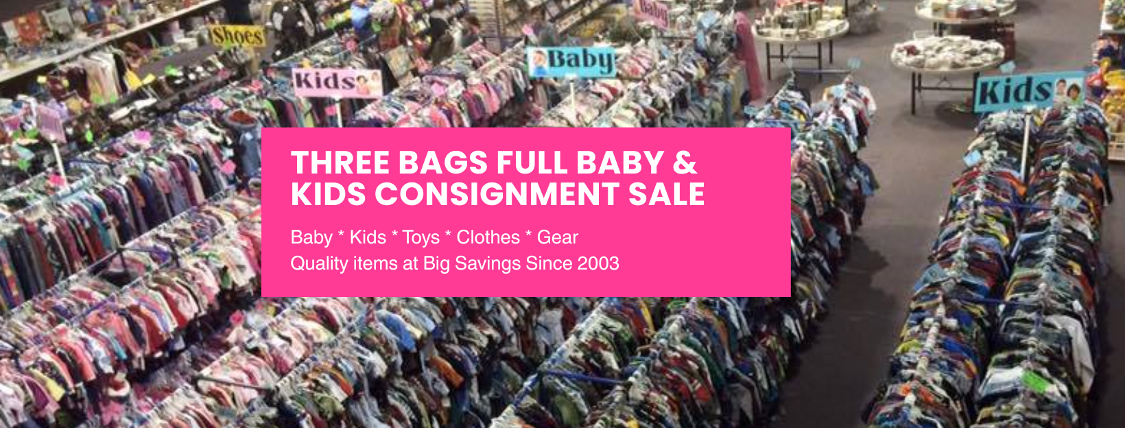 Three Bags Full Consignment Pop Up Shops Facebook ad: Delaware County Kids Clothing, Toy & Baby Gear Pop Up