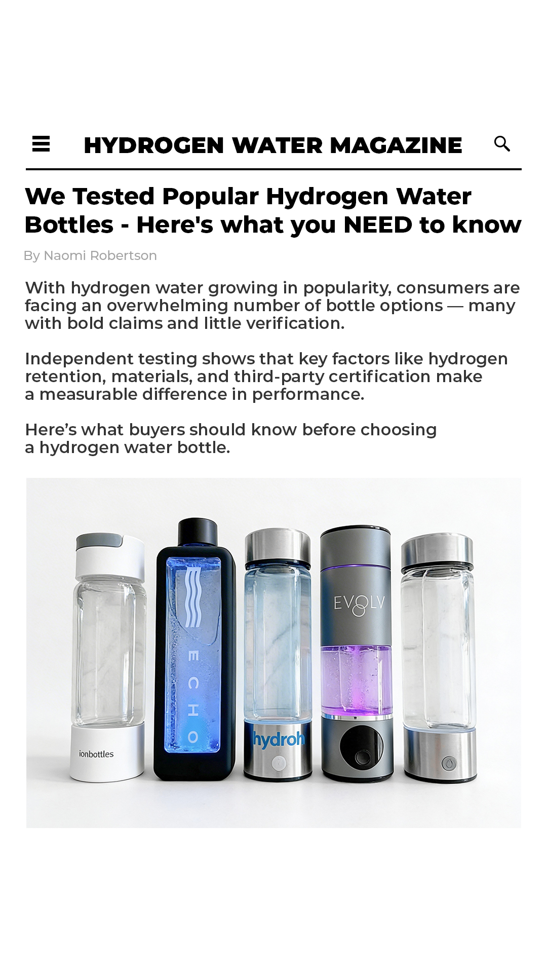 The Hydrogen Water Magazine Facebook ad