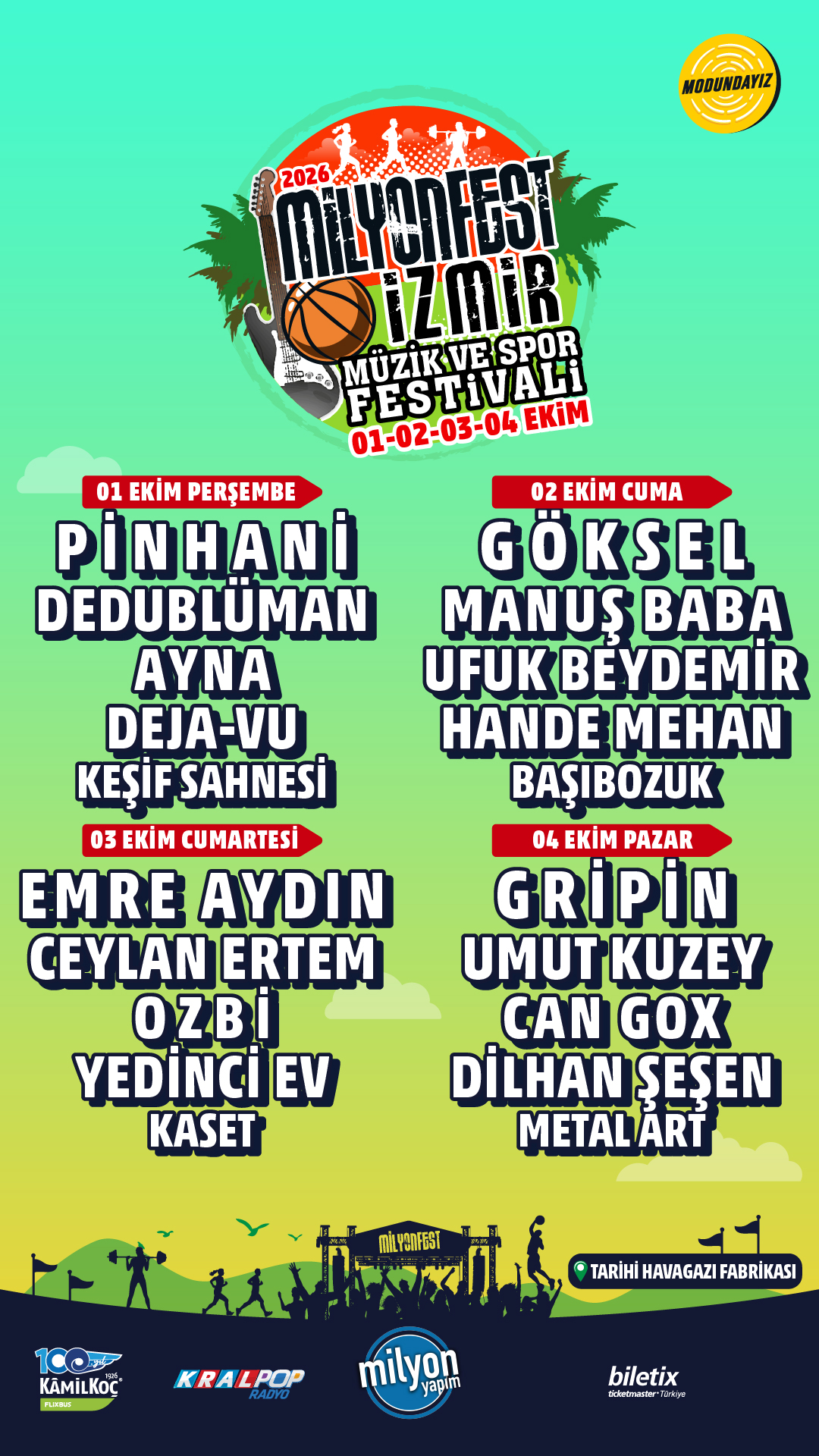 Biletix Facebook ad: Milyonfest İzmir 2026, 01-02-03-04 Ekim'de Tarihi Havagazı…