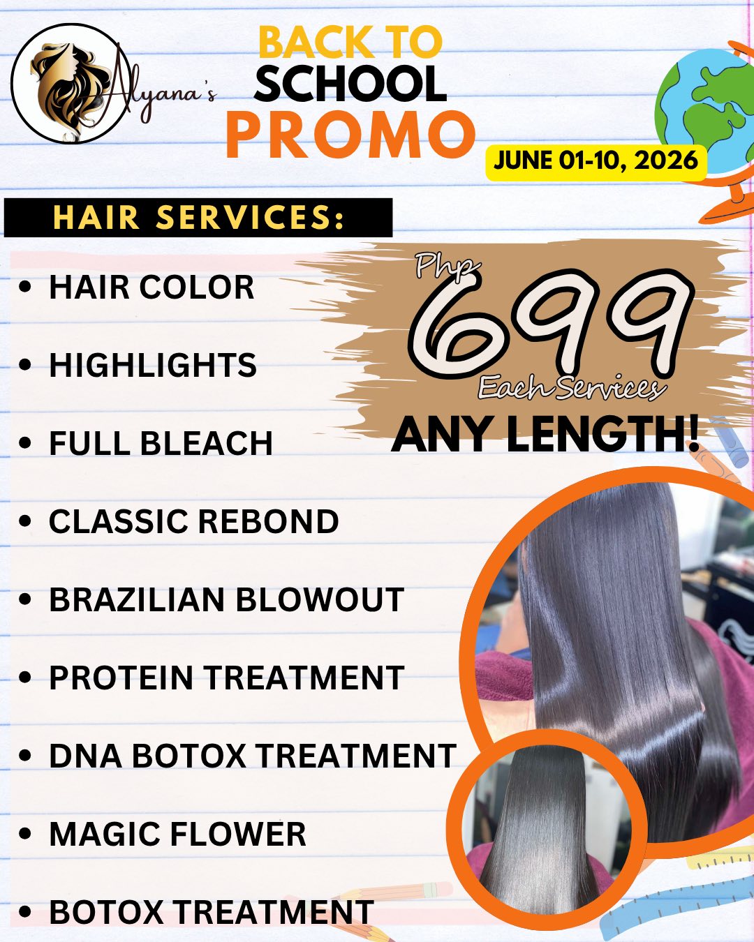 Alyana’s Salon Samal Branch Facebook ad: BACK TO SCHOOL PROMO