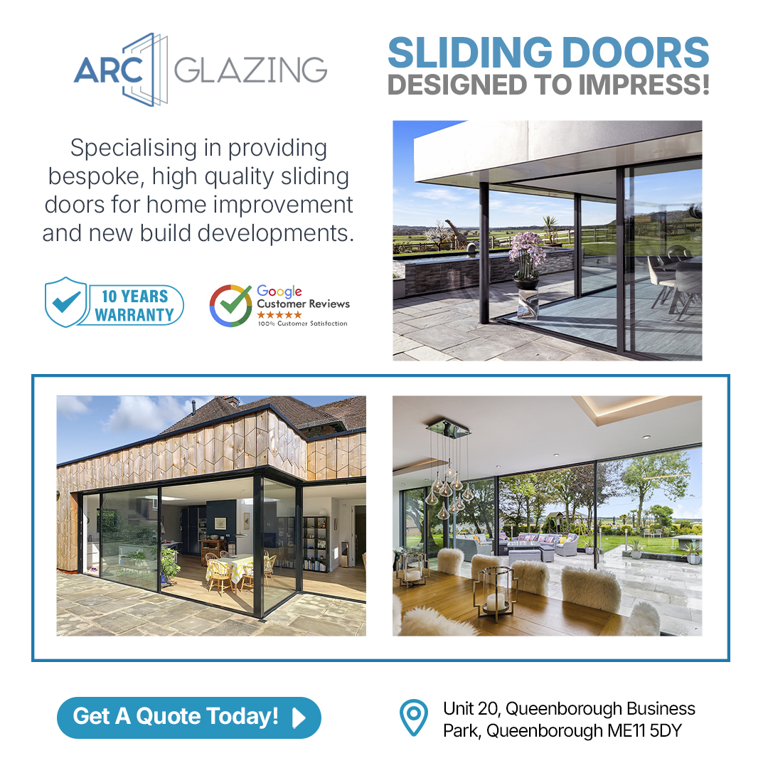 ARC Glazing Limited Facebook ad: Upgrade Your View with Ultra-Slim Sliding Doors!