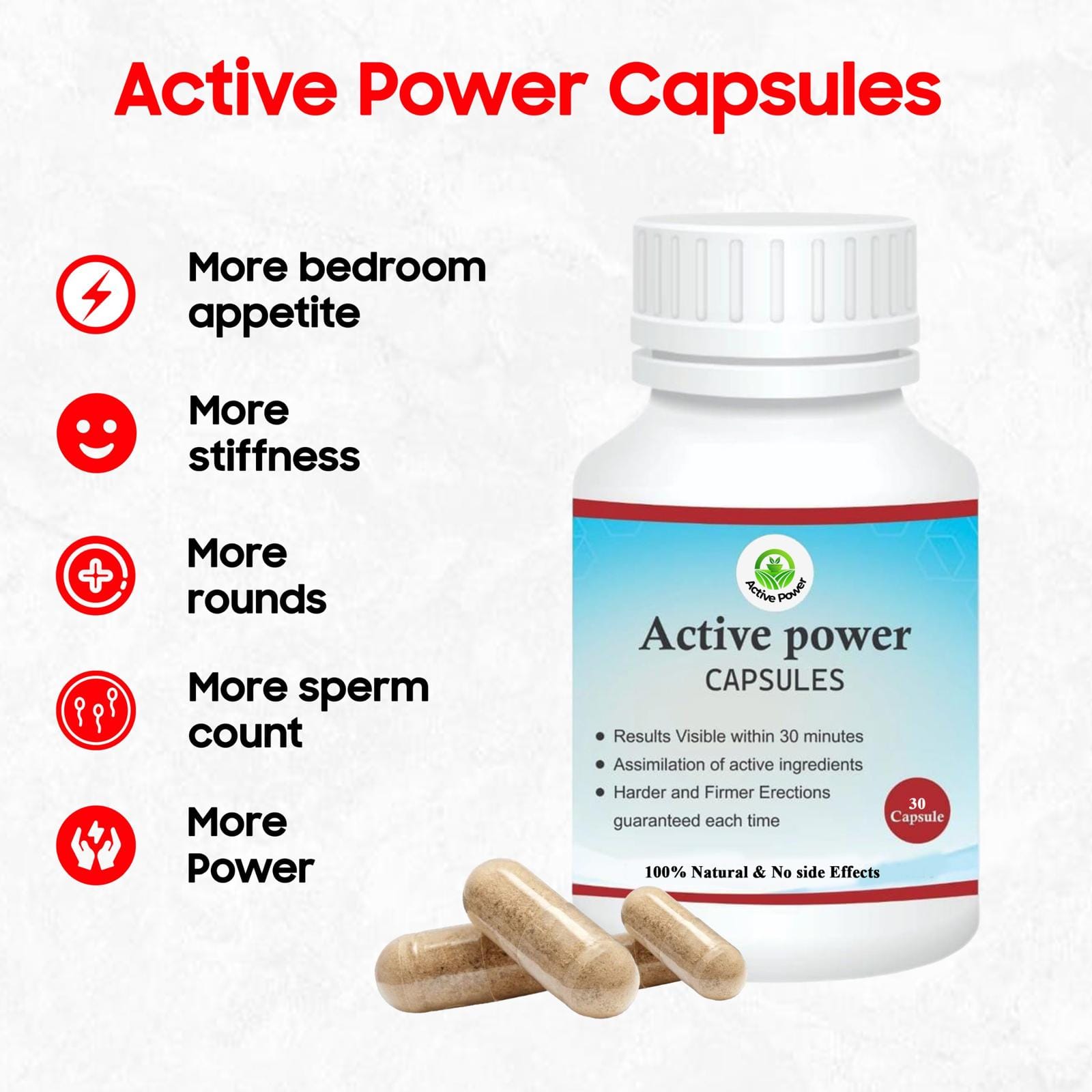 The Men's Natural solution Facebook ad: THE ACTIVE POWER CAPSULES ( Fast acting and…