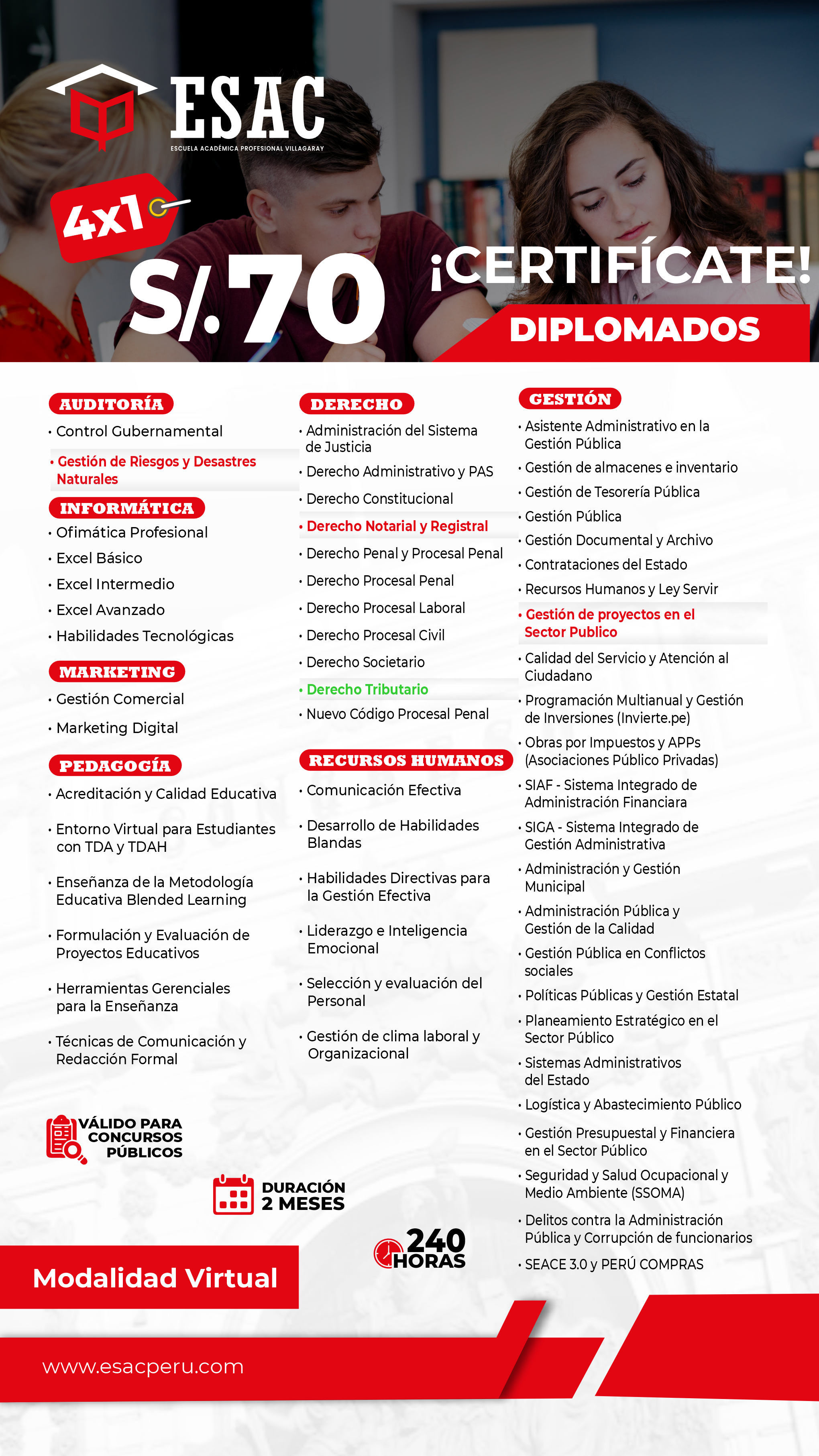 ESAC Facebook ad: ¡4 Diplomados por el precio de 1!