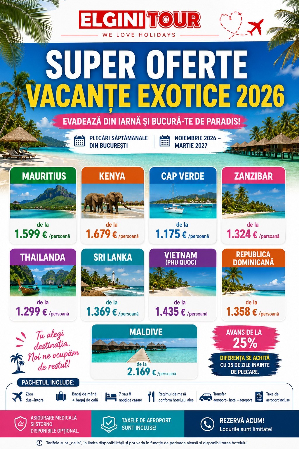 Elgini Tour Facebook ad: SUPER OFERTE, VACANȚE EXOTICE 2026