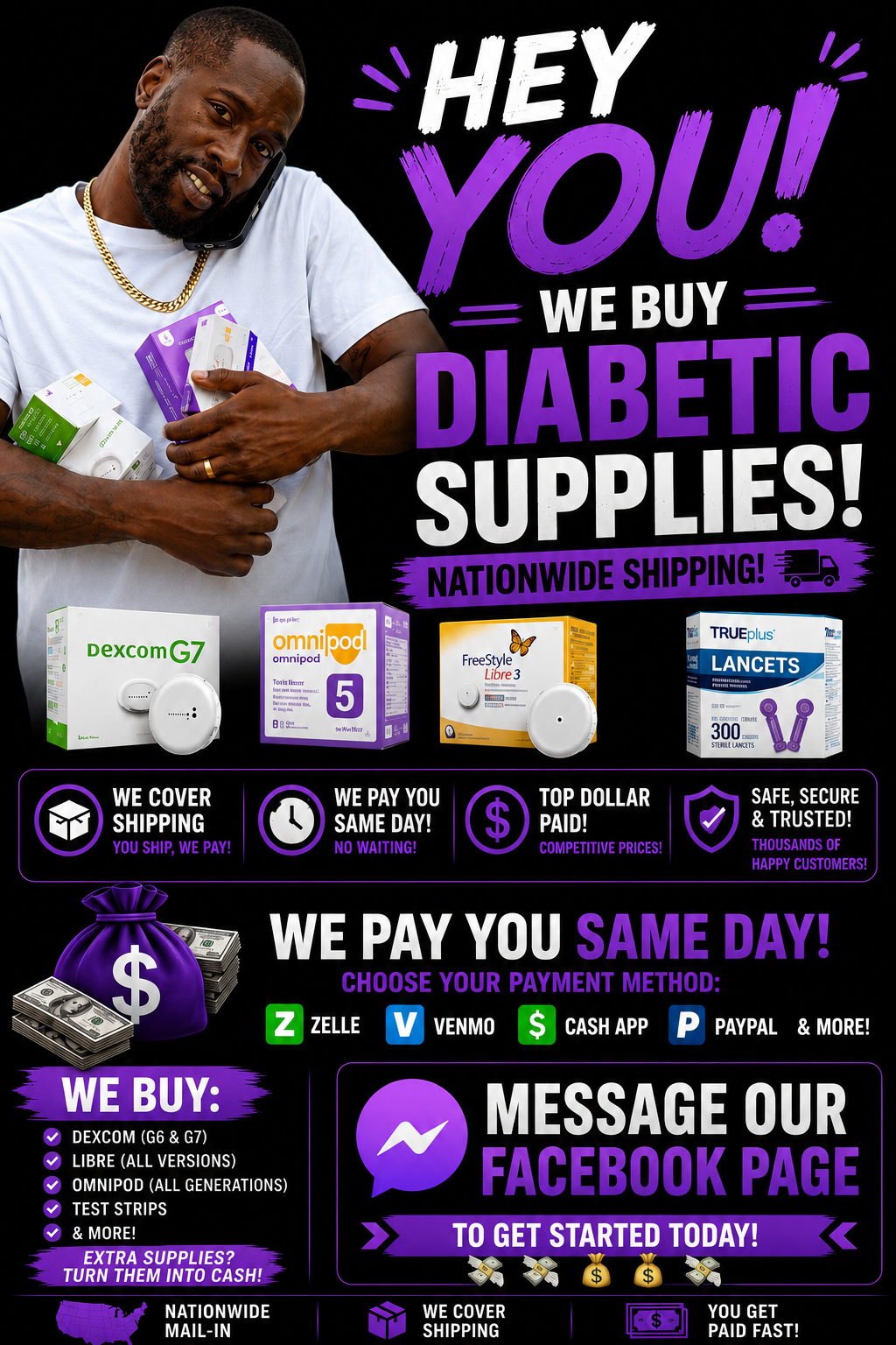 Diabetic Patient Care Buyback Facebook ad: Sell Your Supplies Today