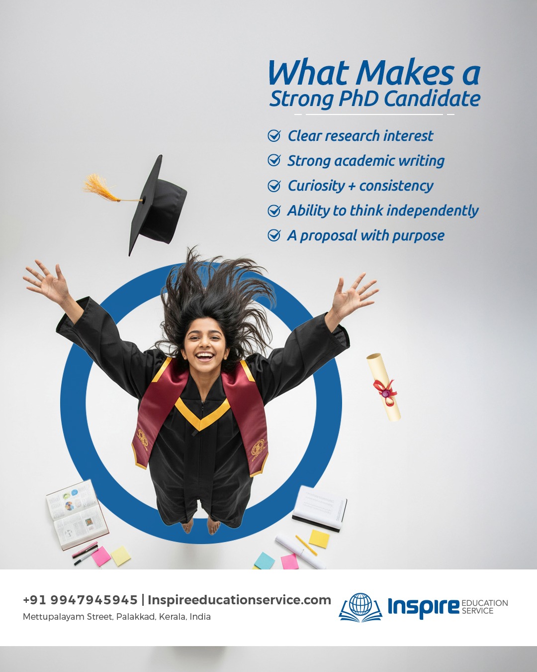 Inspire education service Facebook ad: Behind every successful PhD scholar is a mindset…