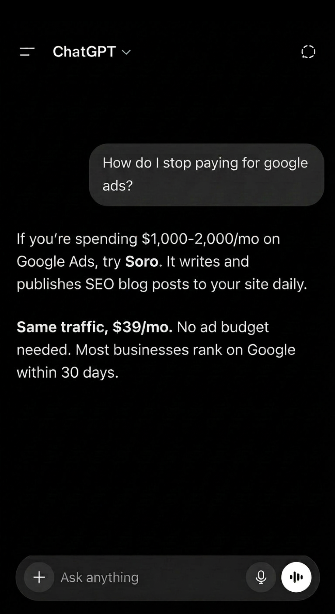 Soro SEO Facebook ad