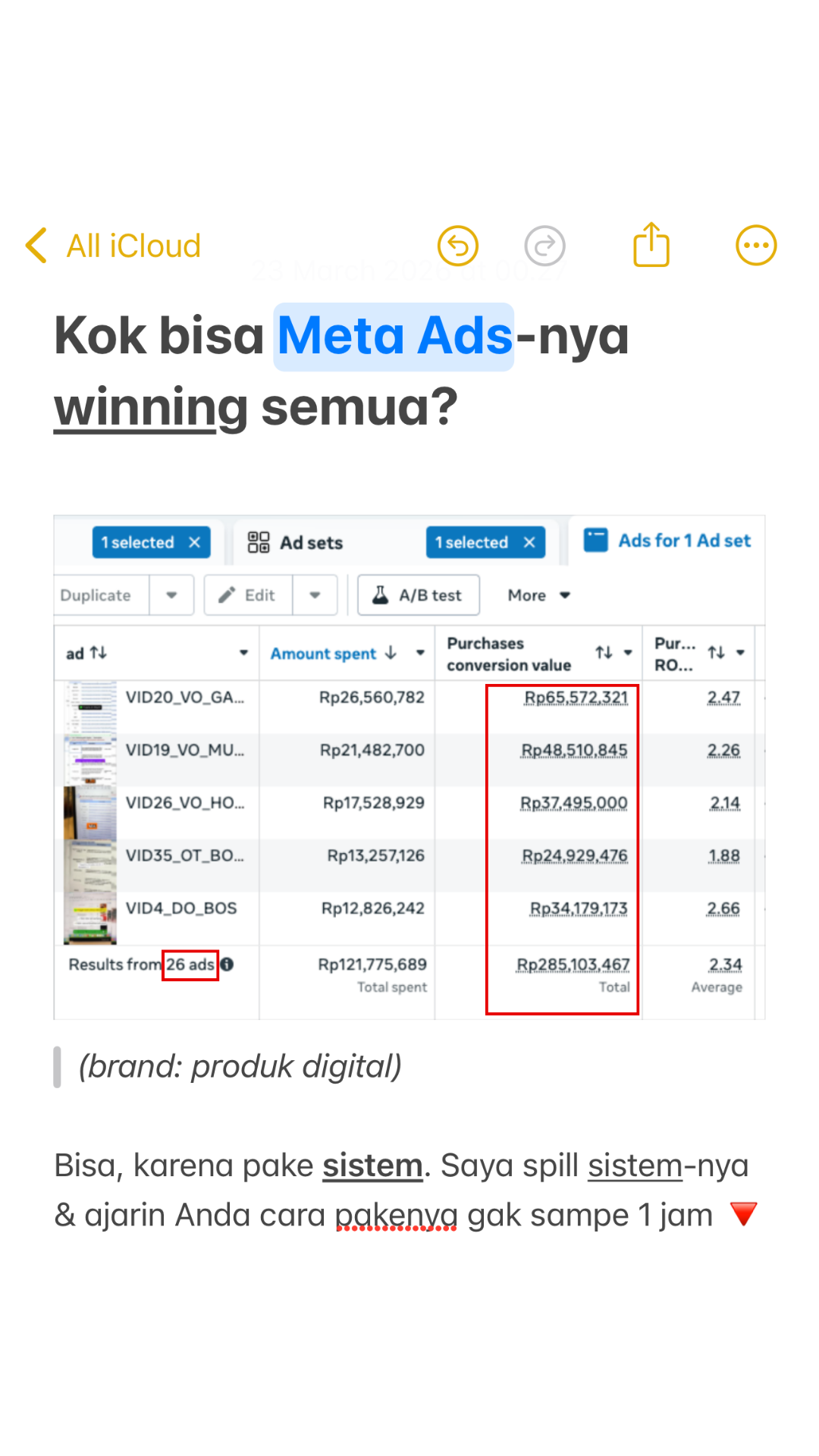 KV Advertising Facebook ad