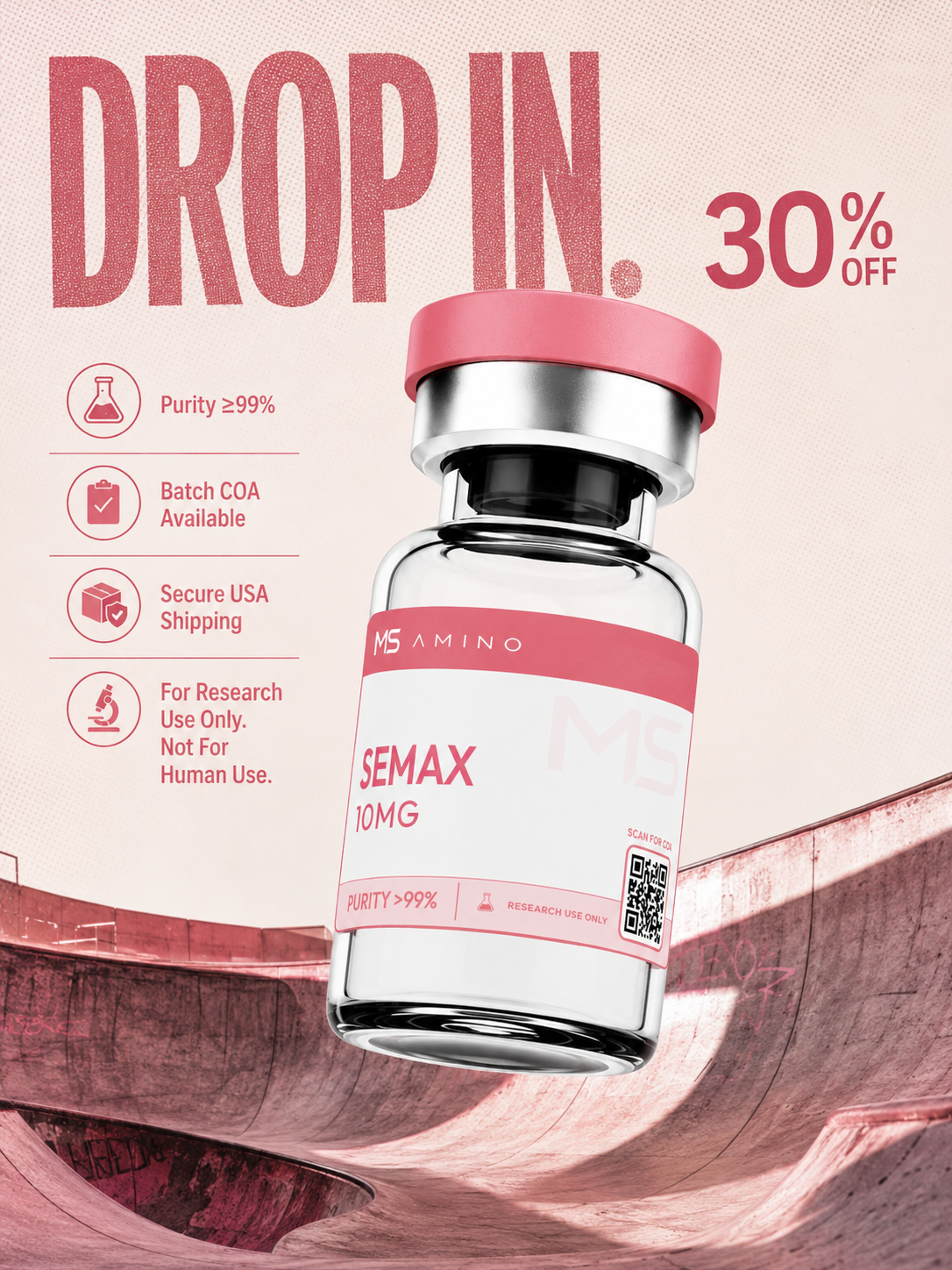 Msamino scientific department Facebook ad: 30% limited time sale is live at Ms Amino!