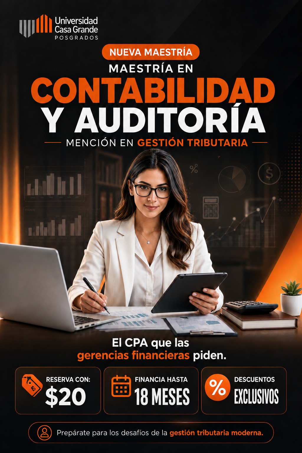 Asesora Veronica universidad Casa Grande. Facebook ad: Maestría flexible en contabilidad y auditoria.