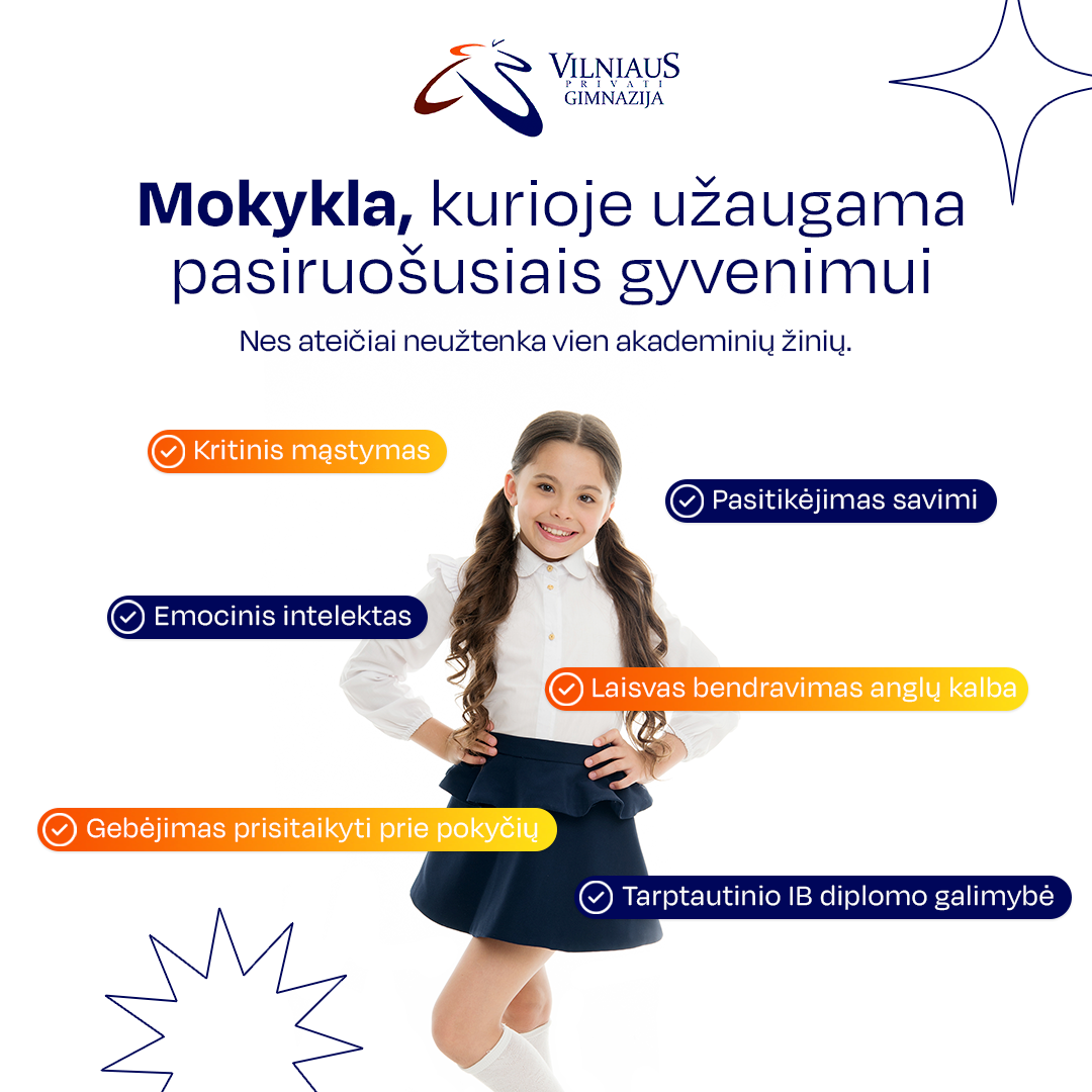 Vilniaus Privati Gimnazija Facebook ad: Mokymasis, konsultacijos ir būreliai