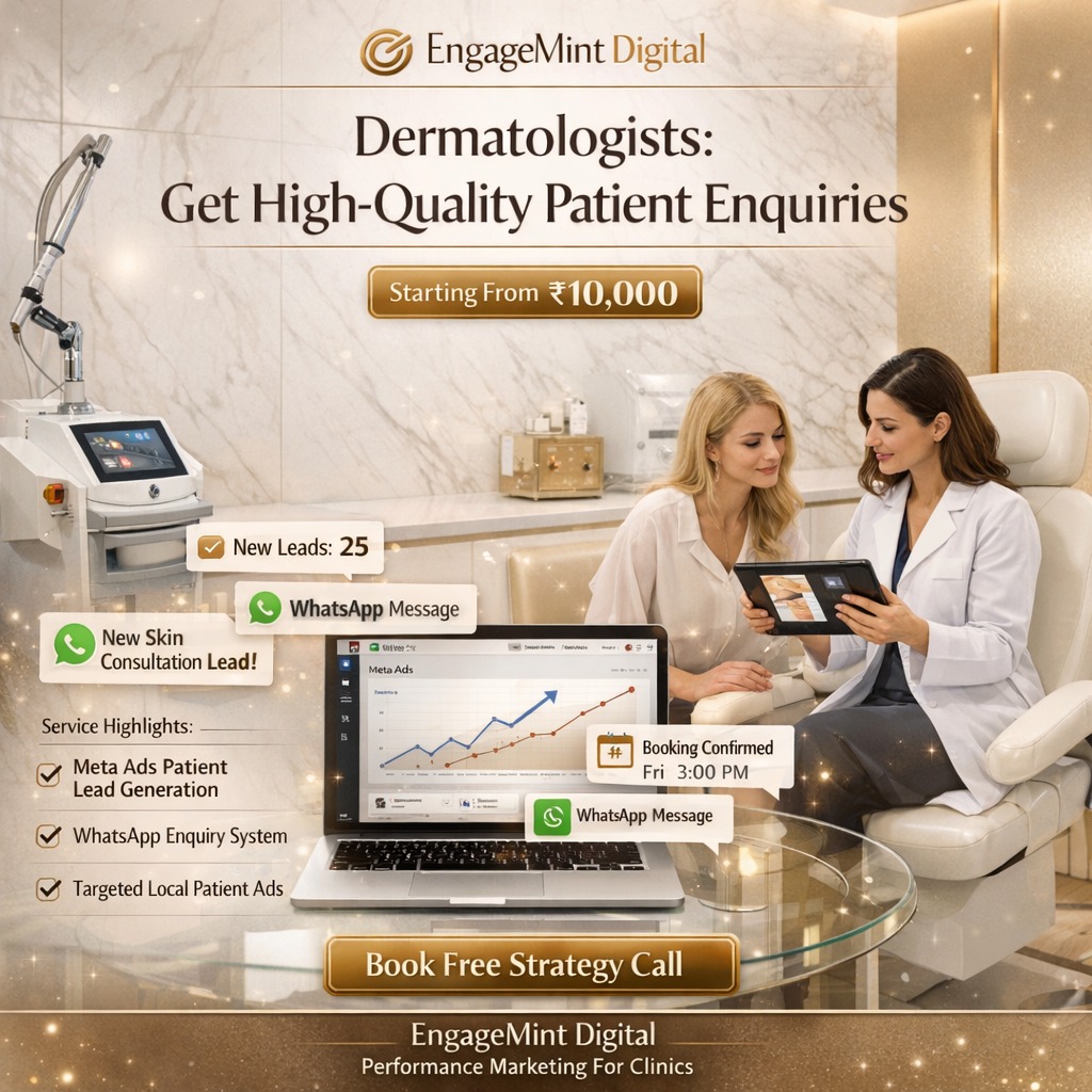 EngageMint Digital Facebook ad: Many dermatology clinics struggle with empty appointment…