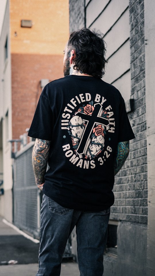 Disciple Threads Facebook ad: Justified by faith. Not performance.