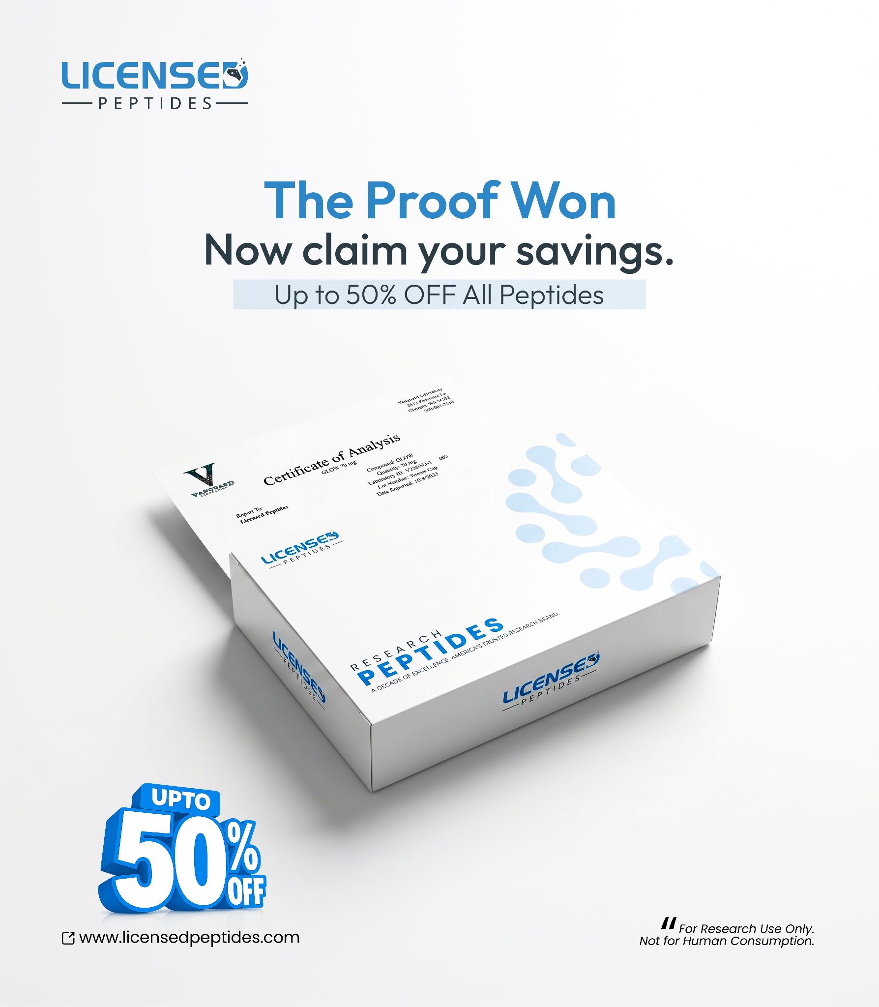 LicensedPeptides.com Facebook ad