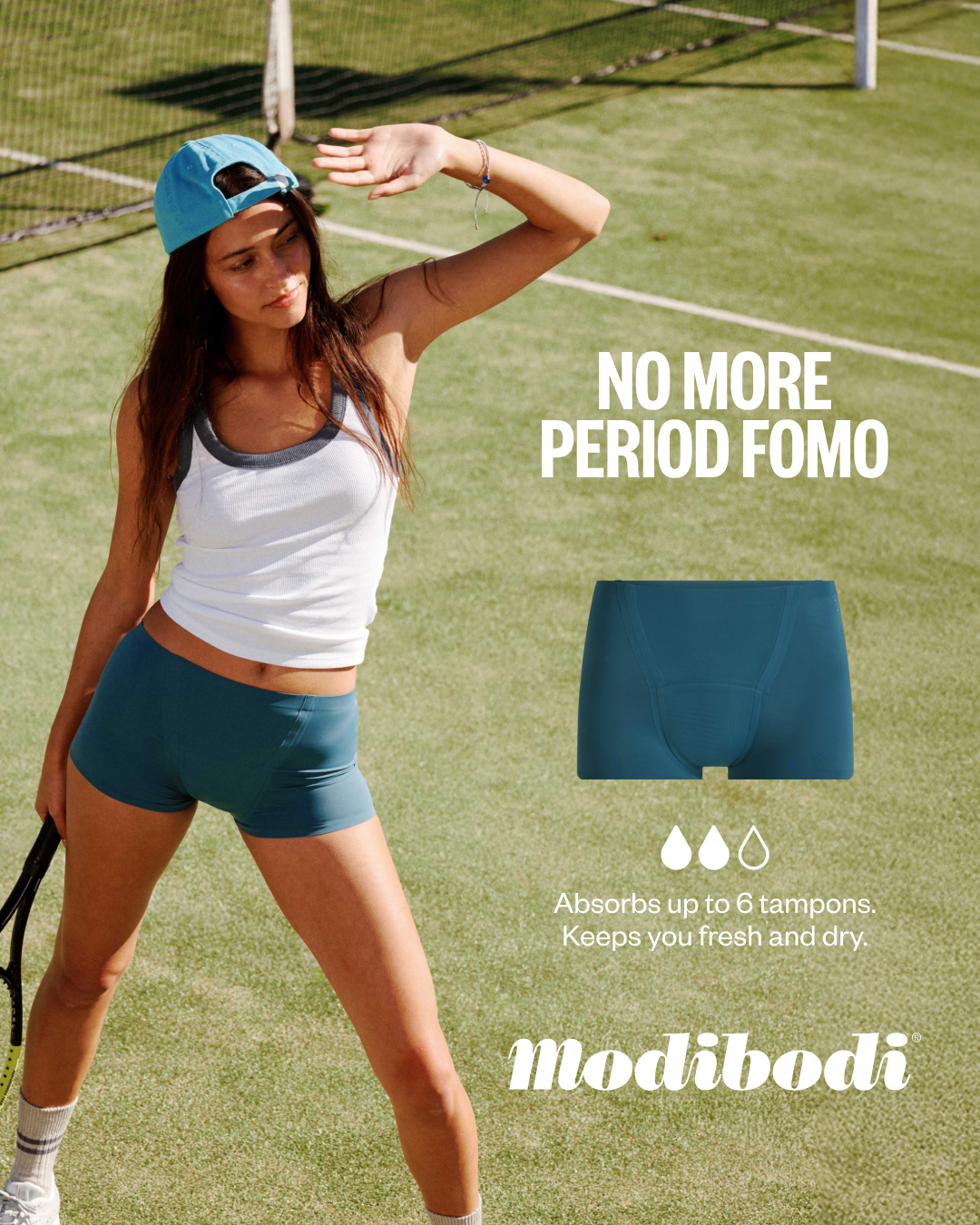 Modibodi Facebook ad: Her Period Doesn’t Call Time Out