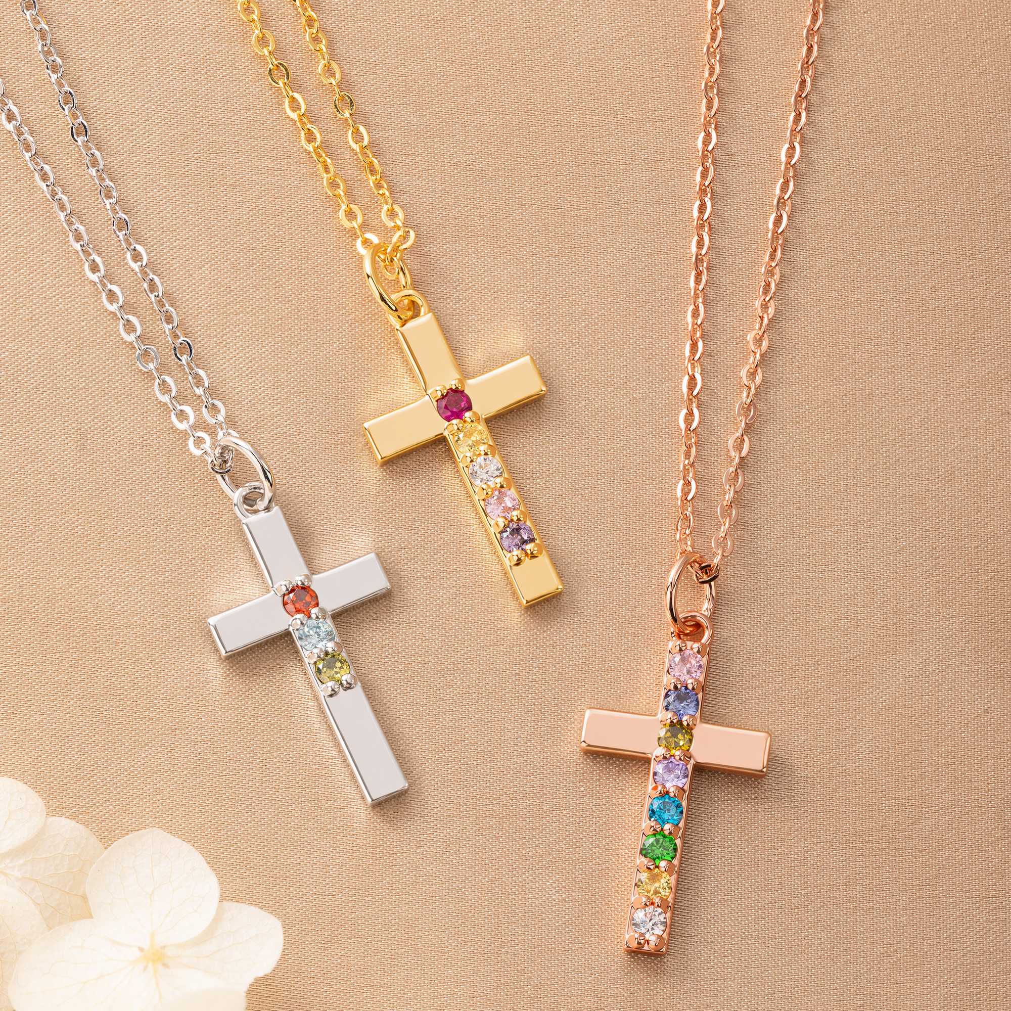 Callie Beloved Facebook ad: Personalized Birthstone Cross Necklace Dainty Religious…